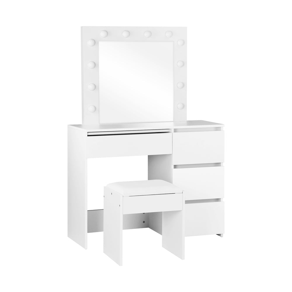 NNEED Dressing Table Stool Set with 12 Bulbs Mirror White-0