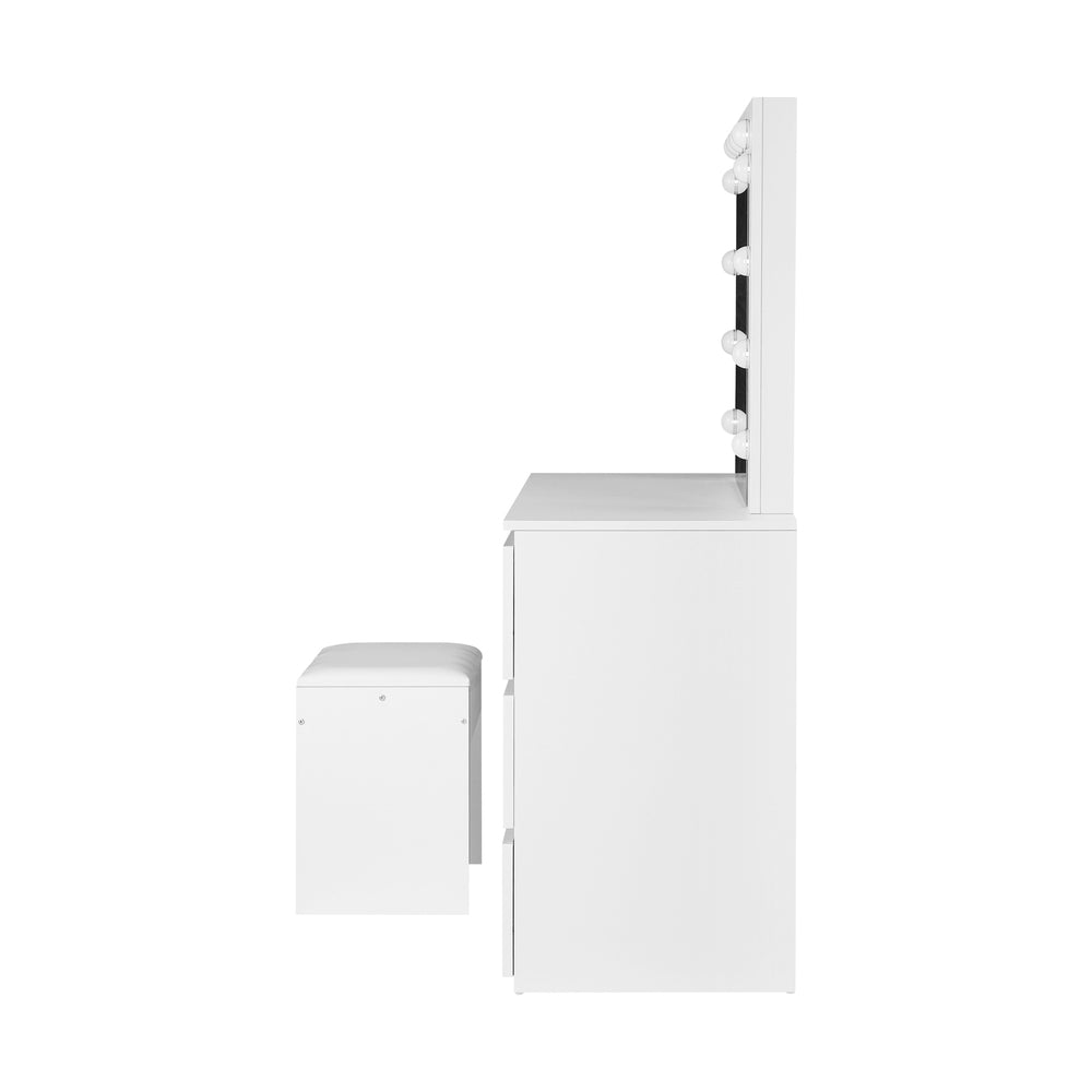 NNEED Dressing Table Stool Set with 12 Bulbs Mirror White-1