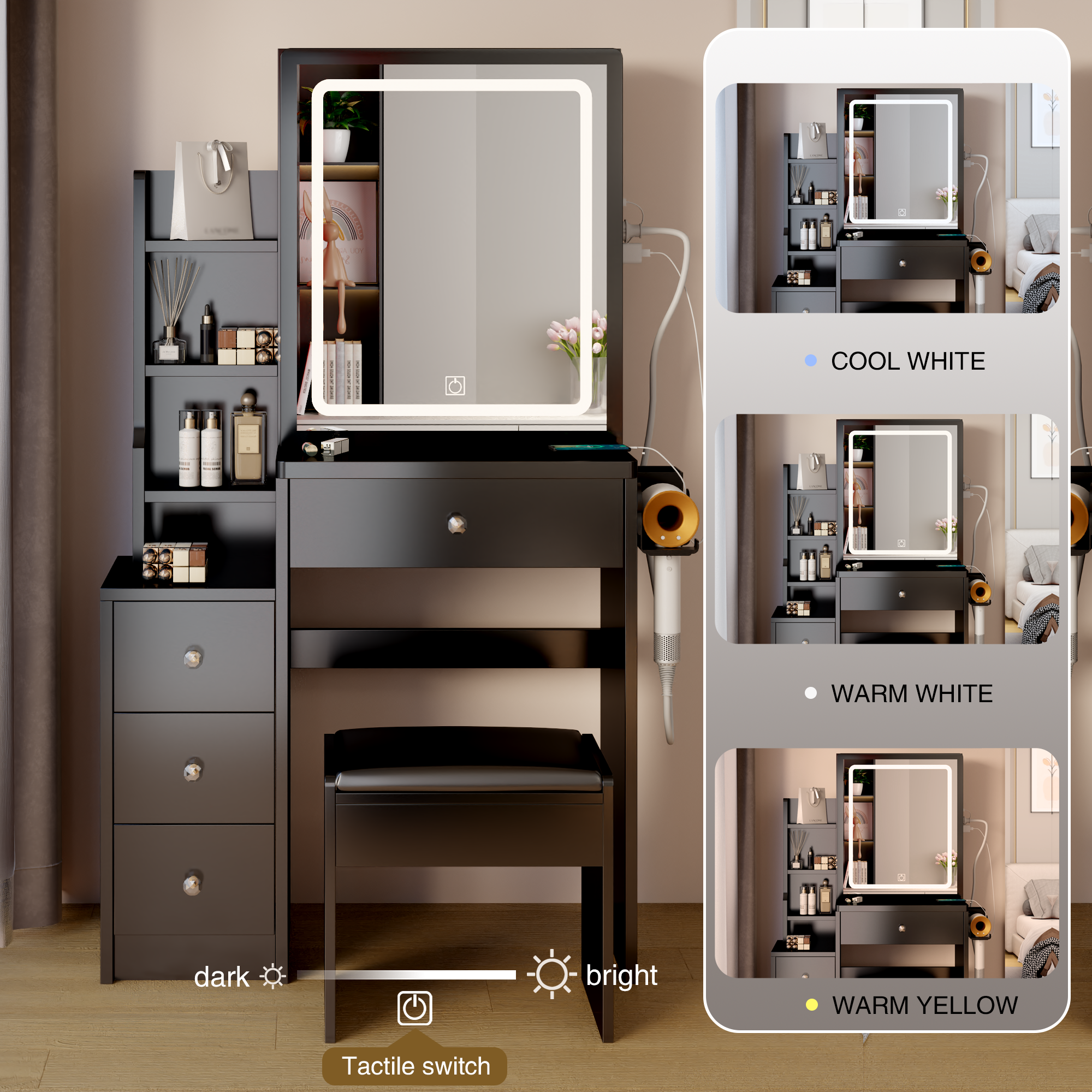 Toeletta Nera Compatta con USB e LED