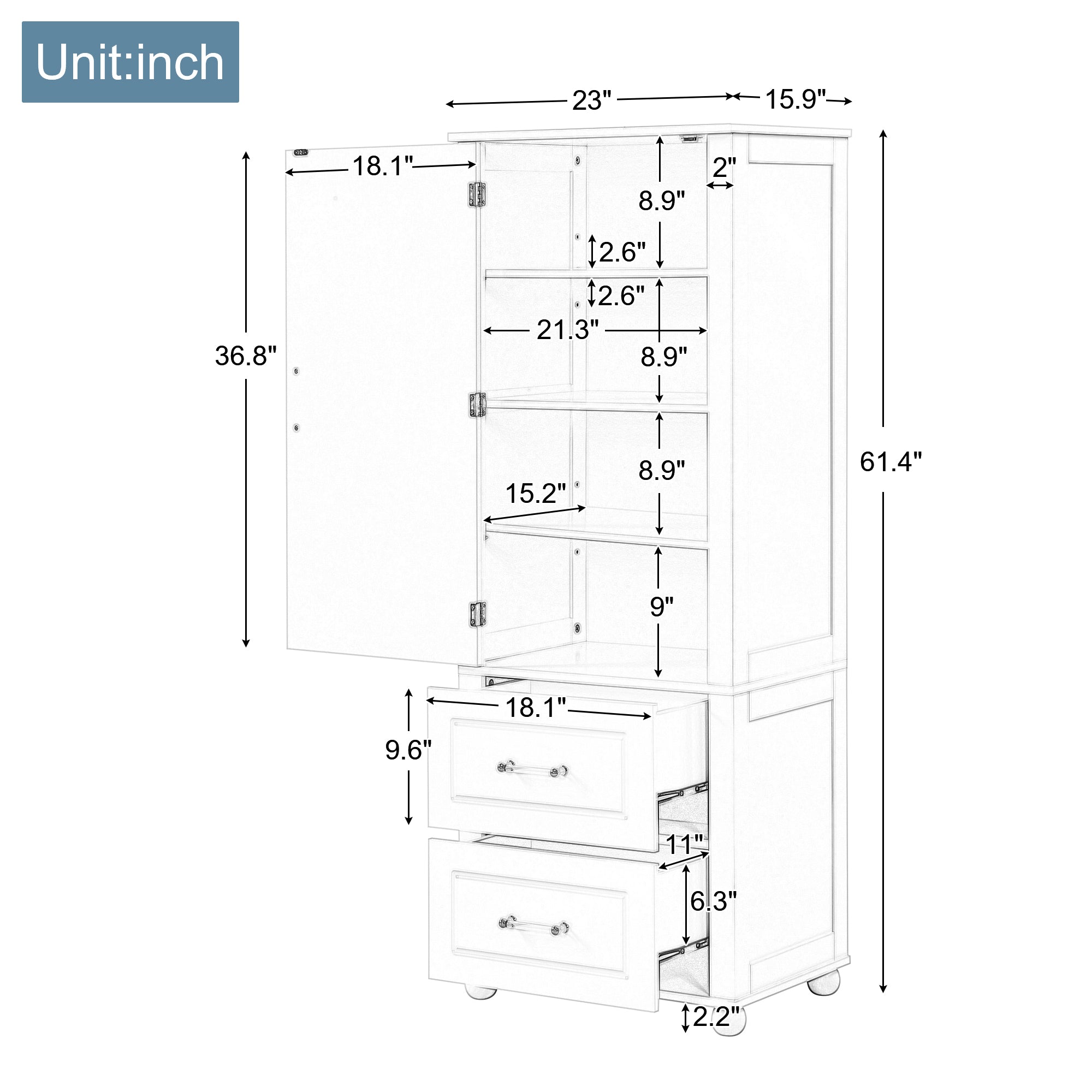 Mobile Bagno Alto Grigio 2 Cassetti 156cm