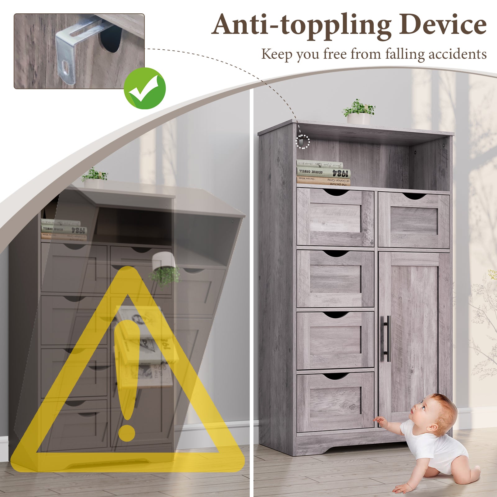 Mobile Bagno 5 Cassetti Grigio