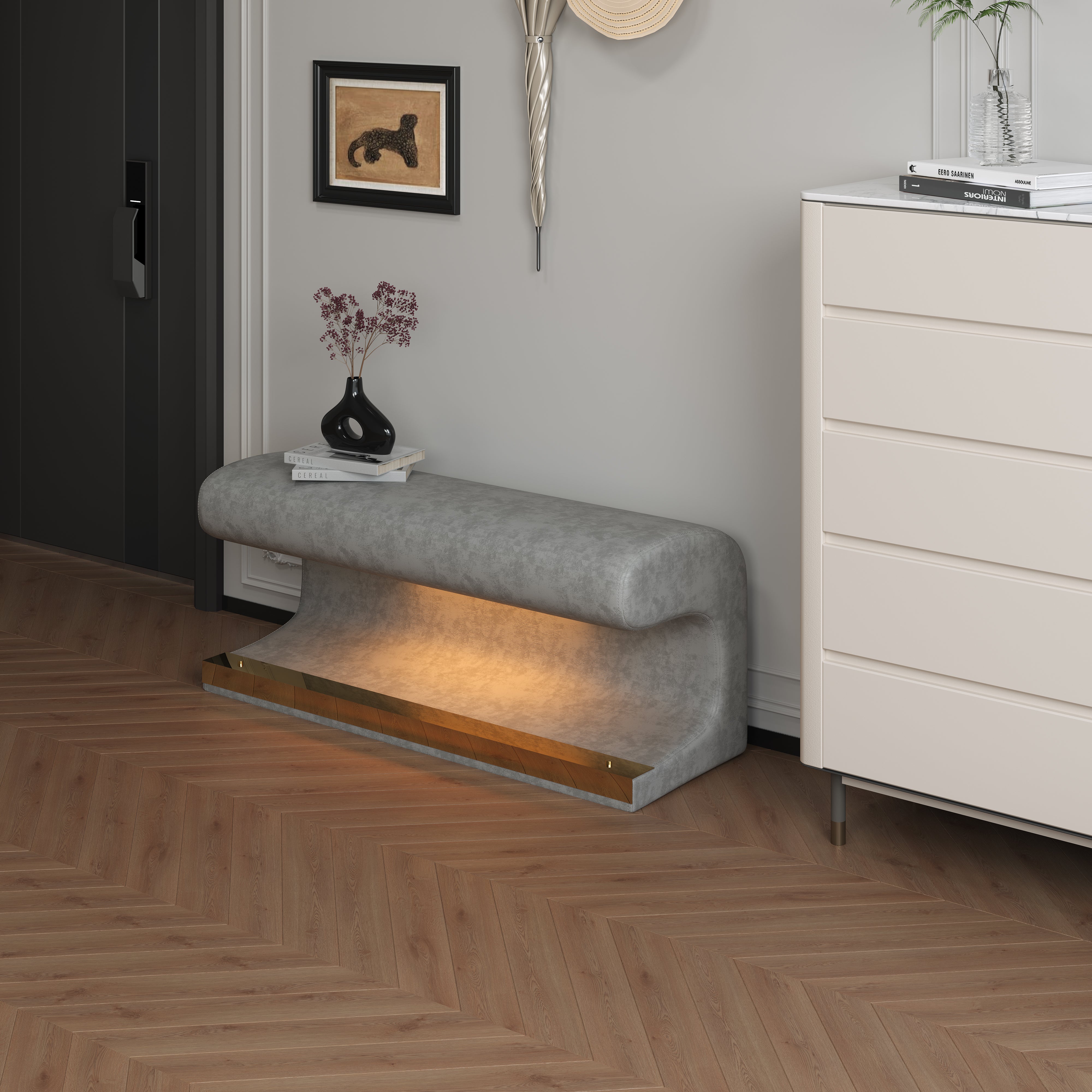 Panca Ingresso Pelle Grigia con LED