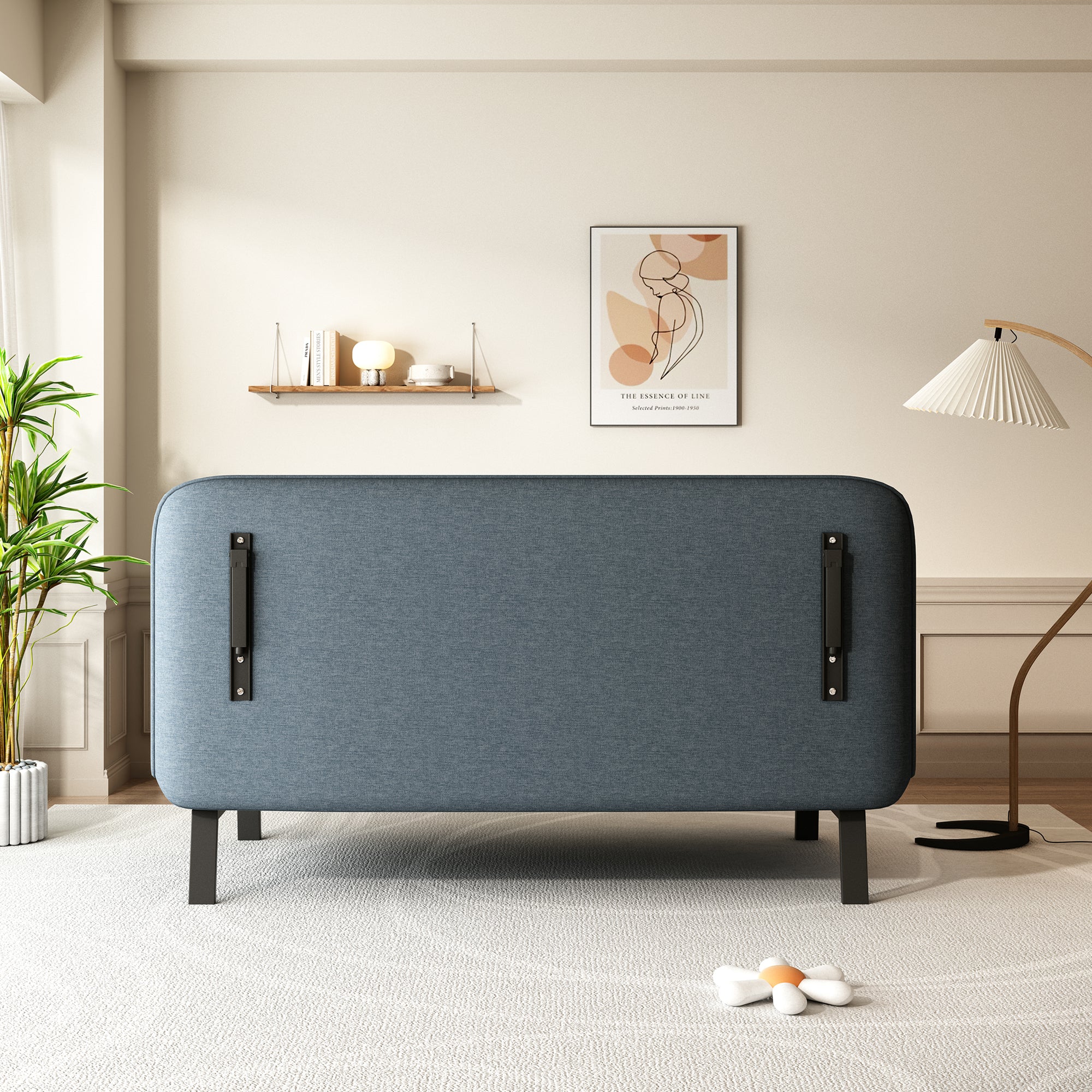 Poltrona Letto Convertibile Tri-Fold 140cm con Schienale Regolabile - Blu e Grigio