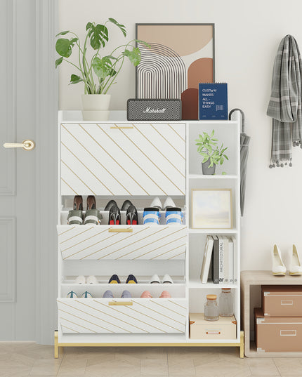 Shoe Cabinet with 3 Flip Drawers & Open Shelves, Modern Entryway Shoe Storage Cabinet Slim, Narrow Hidden Shoe Rack for Heels