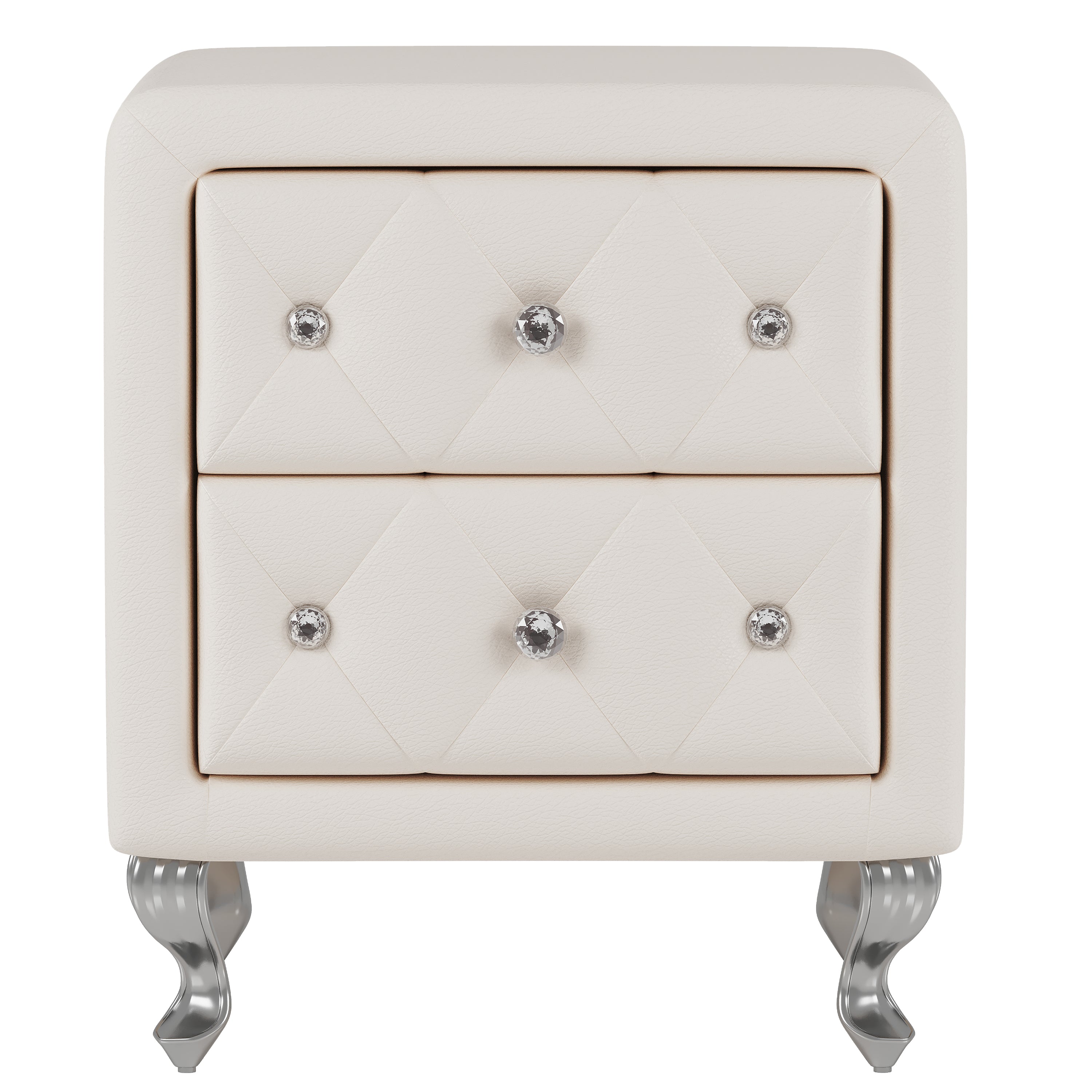 Comodino Bianco Ecopelle Gambe Metallo