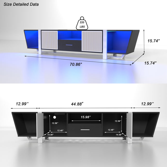 TV Console with Storage Cabinet – Dual Flat LED TV Stand with Remote Control and Multi-Mode Light, Black