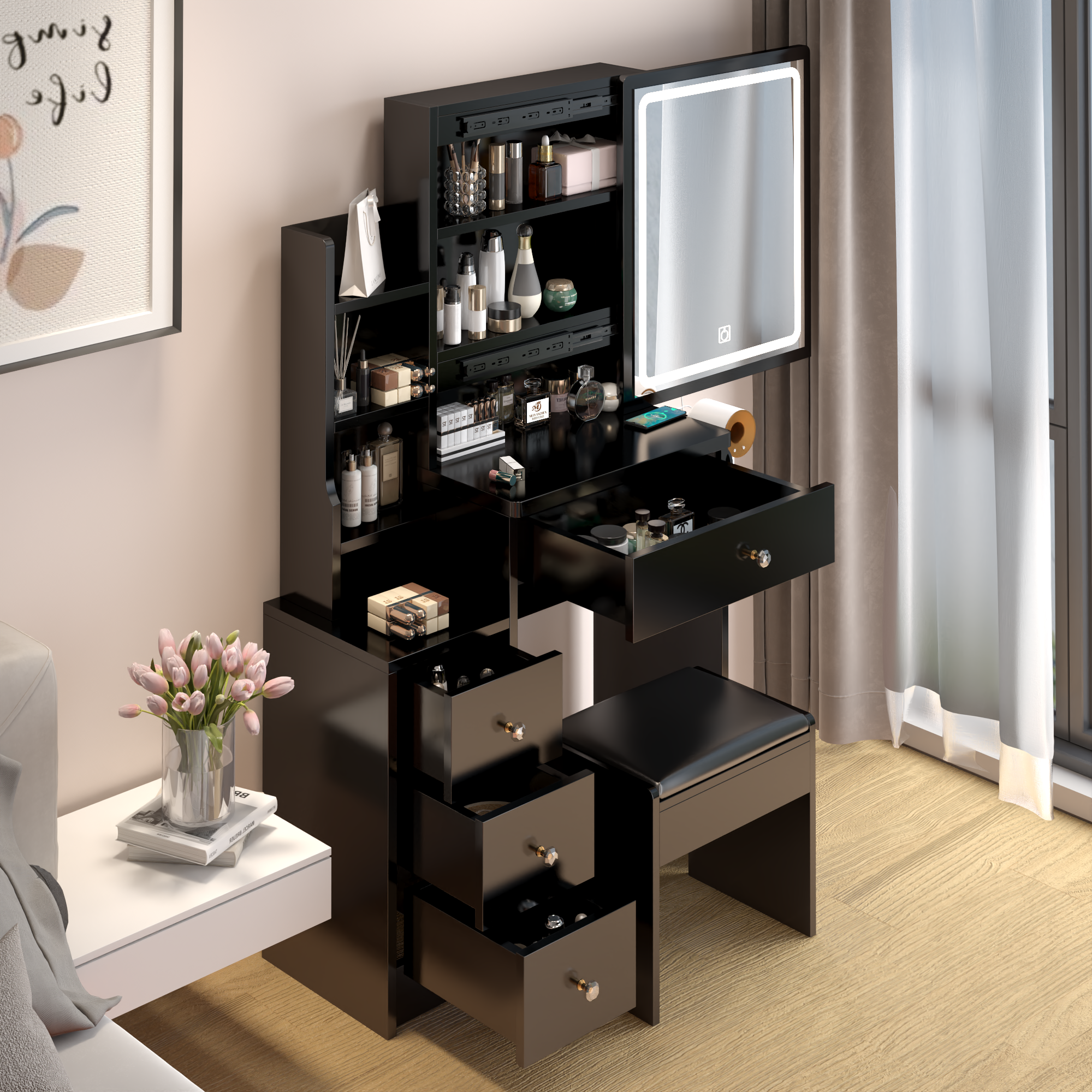 Toeletta Nera Compatta con USB e LED