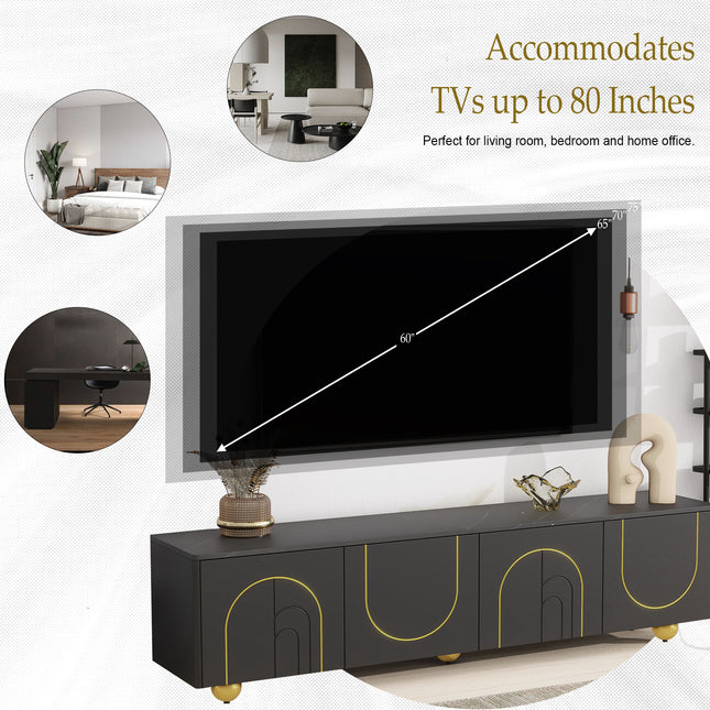 U-Can modern TV stand for TVs under 75 inches with a storage cabinet top marble pattern and circular stand
