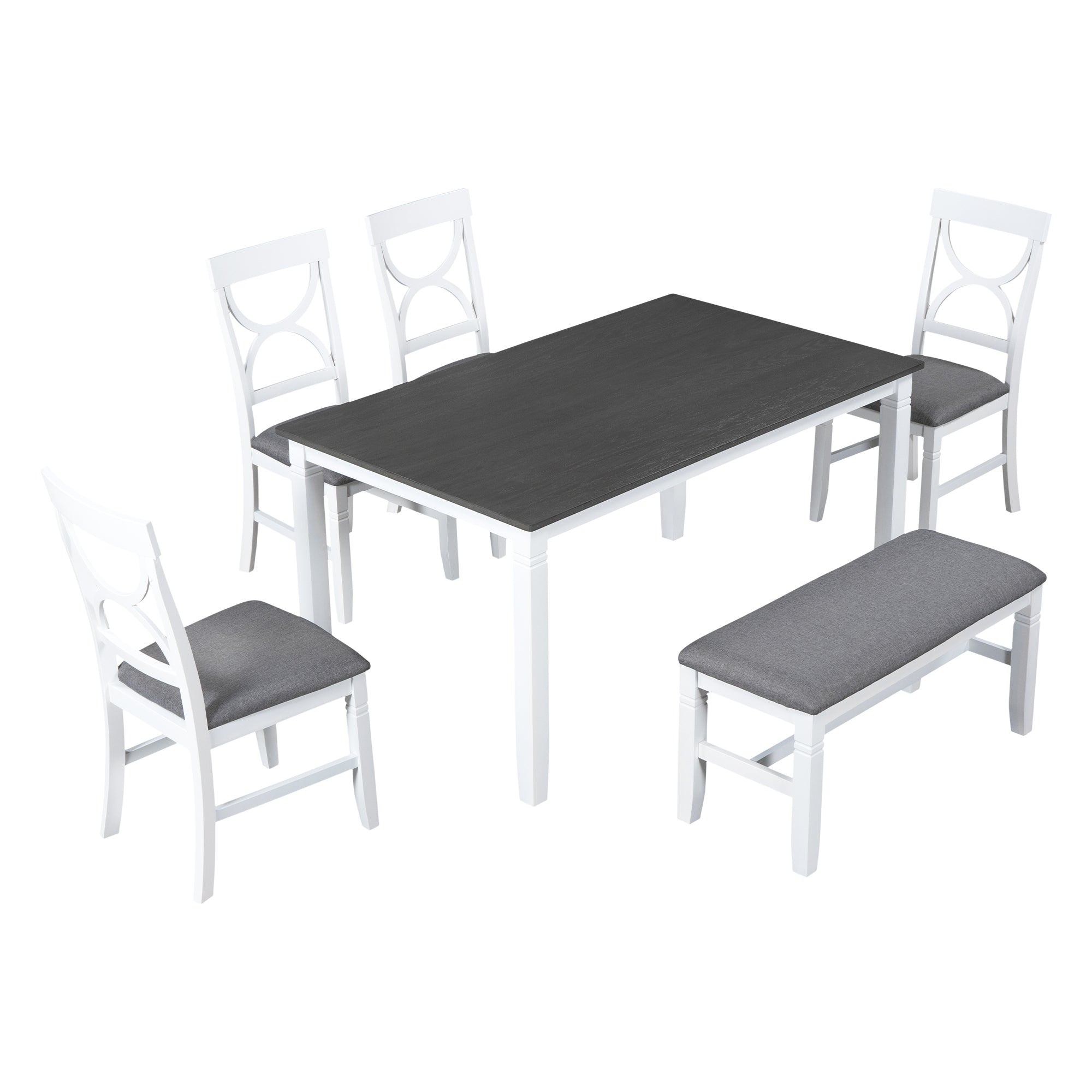 Set Tavolo Pranzo 6 Pezzi Legno Grigio Bianco