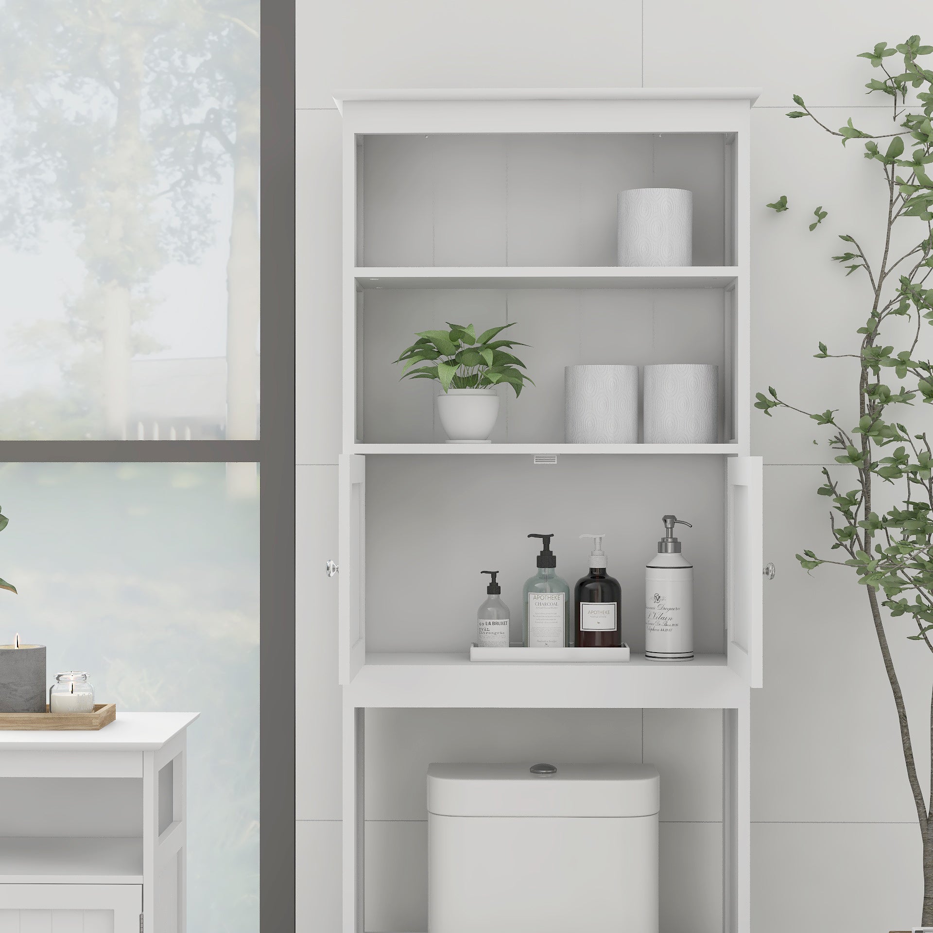 Mobile Bagno Sopra WC 2 Ripiani 2 Ante Legno