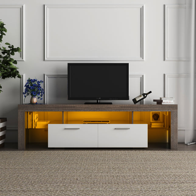 20-Minute Quick Assembly Brown TV Stand – Simple Modern Floor Cabinet with Toughened Glass Shelf for Floor or Wall Use