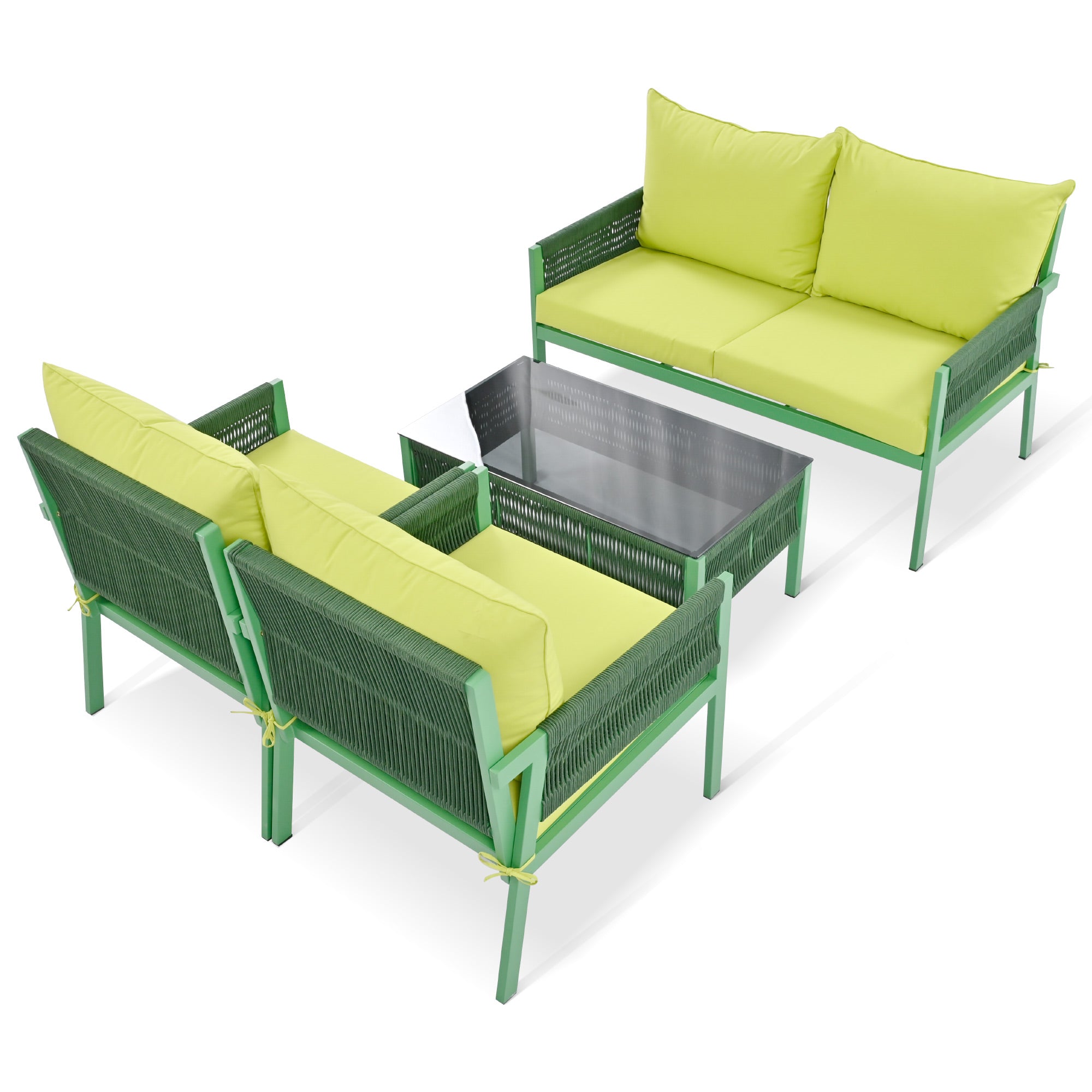 Set Patio Corda 4 Pezzi Verde Giallo