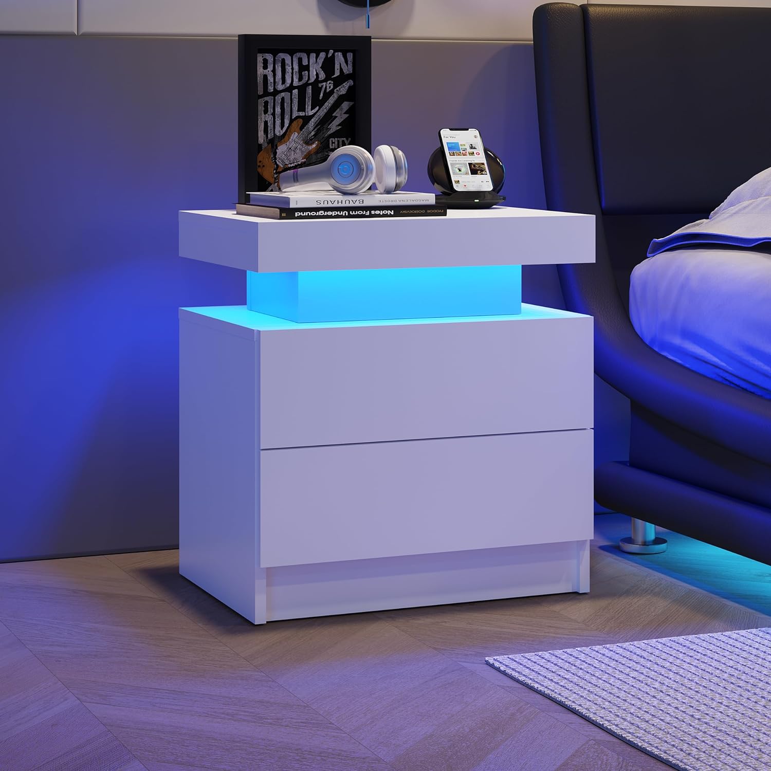 Comodino Bianco con LED RGB