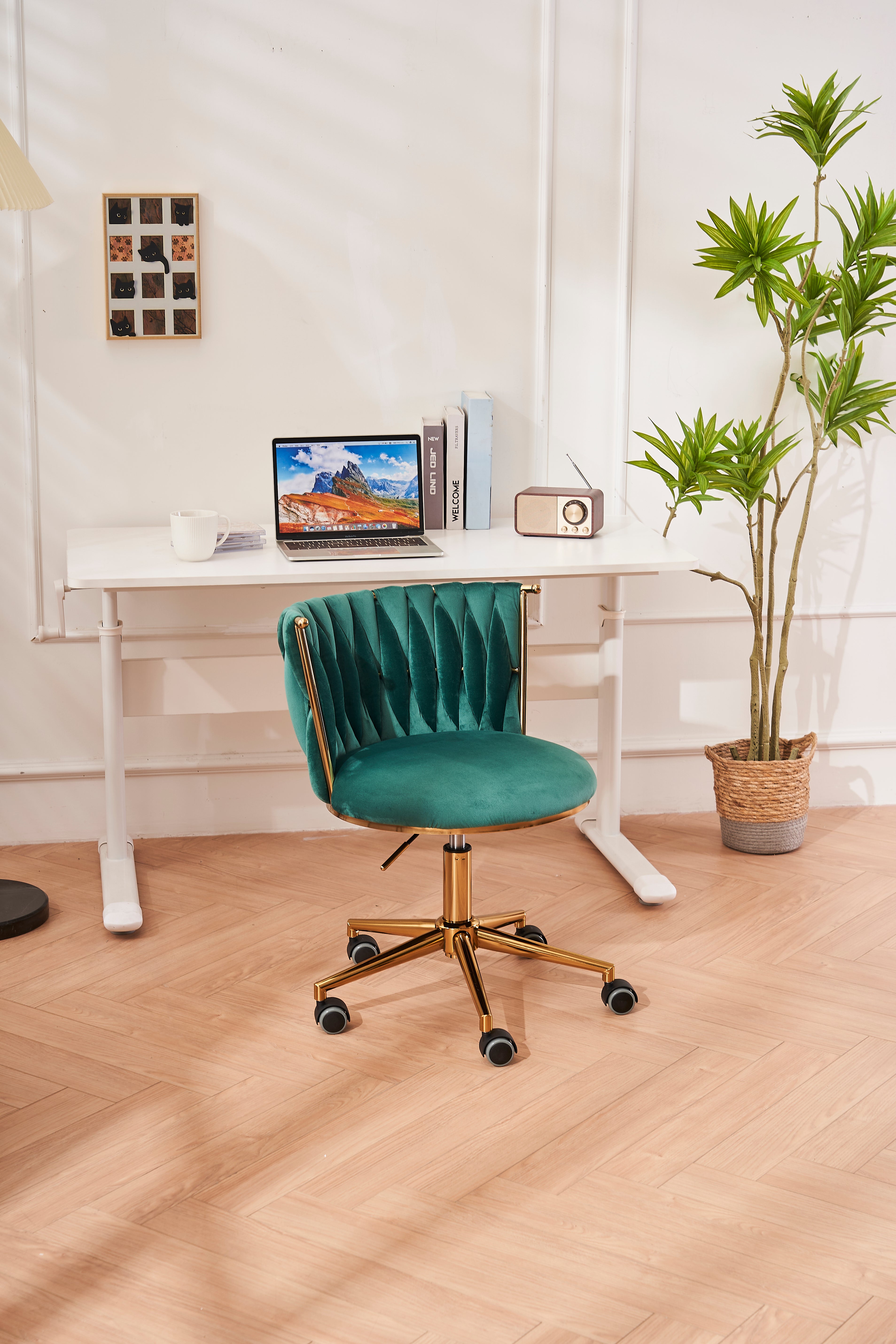 Sedia Ufficio Girevole Ergonomica in Velluto Verde Smeraldo