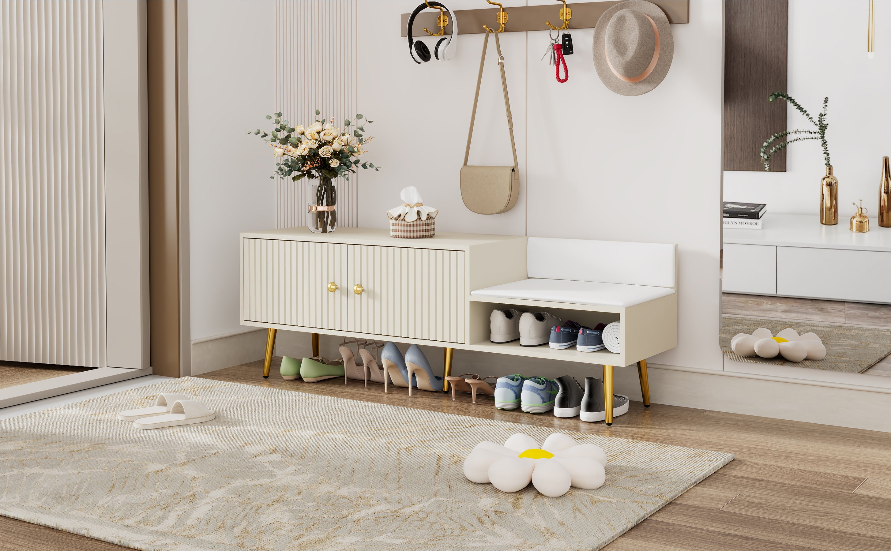 Panca Portascarpe Imbottita Bianca