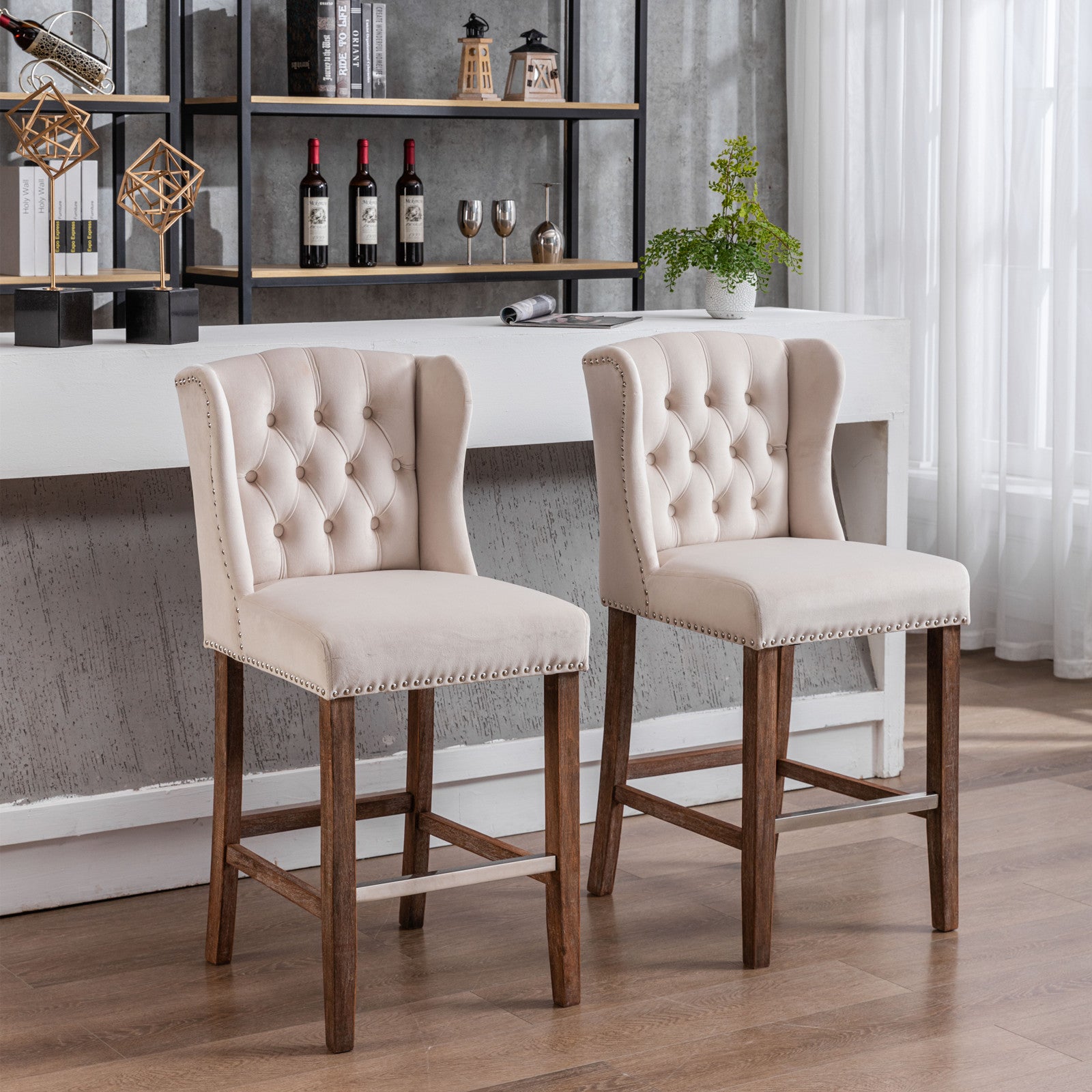 Sgabelli Bar Set 2 Velluto Beige