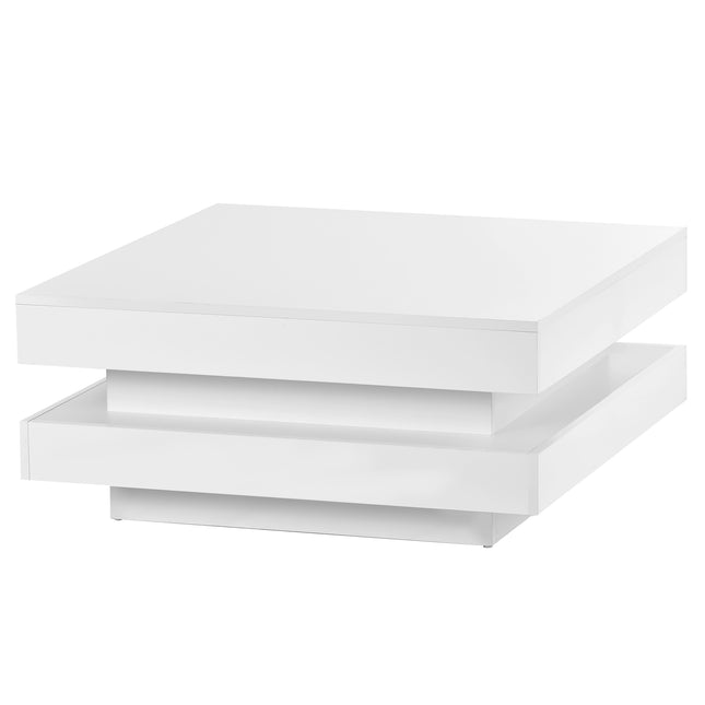 ON-TREND High Gloss Minimalist Design with LED Lights 2-Tier Square Coffee Table White