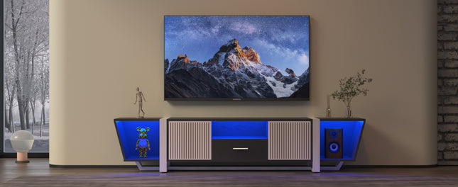 TV Console with Storage Cabinet – Dual Flat LED TV Stand with Remote Control and Multi-Mode Light, Black