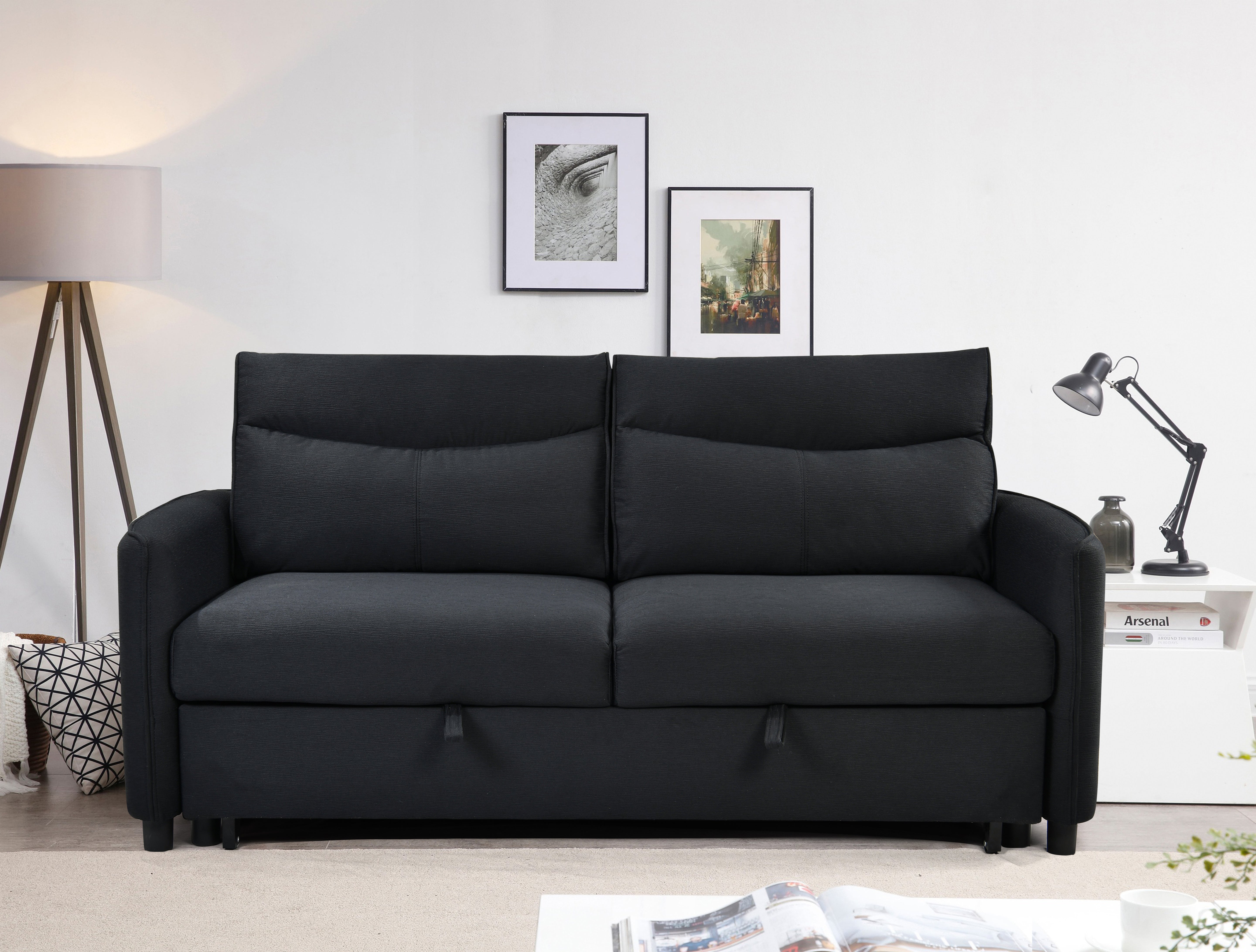 Divano Letto Convertibile 3 in 1 con Letto Estraibile Nero