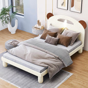 Letto Singolo in Legno con Testiera a Orecchie di Orso e LED - Bianco Crema