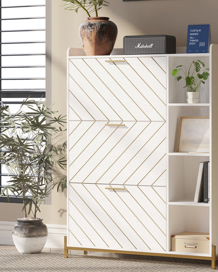 Shoe Cabinet with 3 Flip Drawers & Open Shelves, Modern Entryway Shoe Storage Cabinet Slim, Narrow Hidden Shoe Rack for Heels
