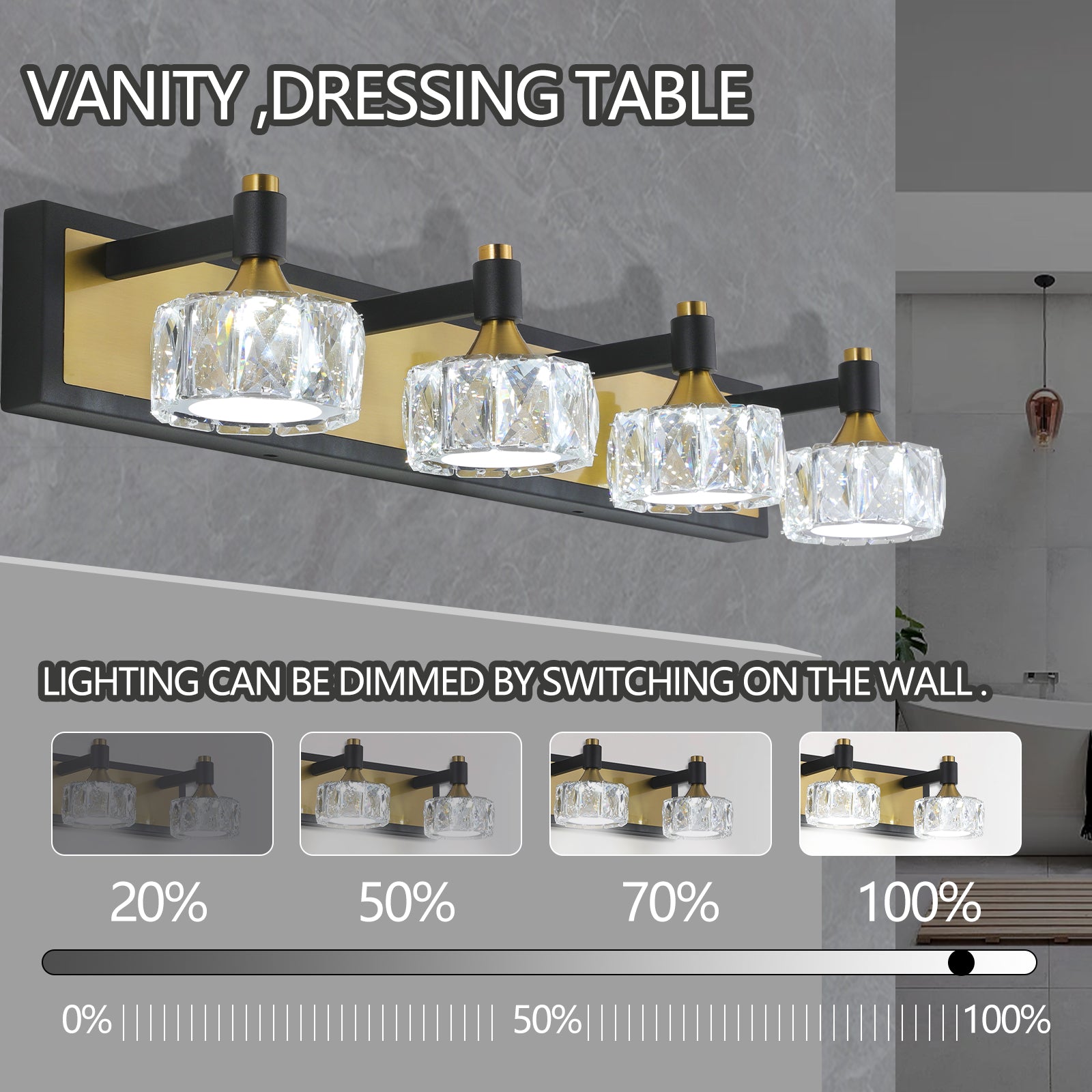 Lampada Bagno LED 4 Luci Cristallo Moderna