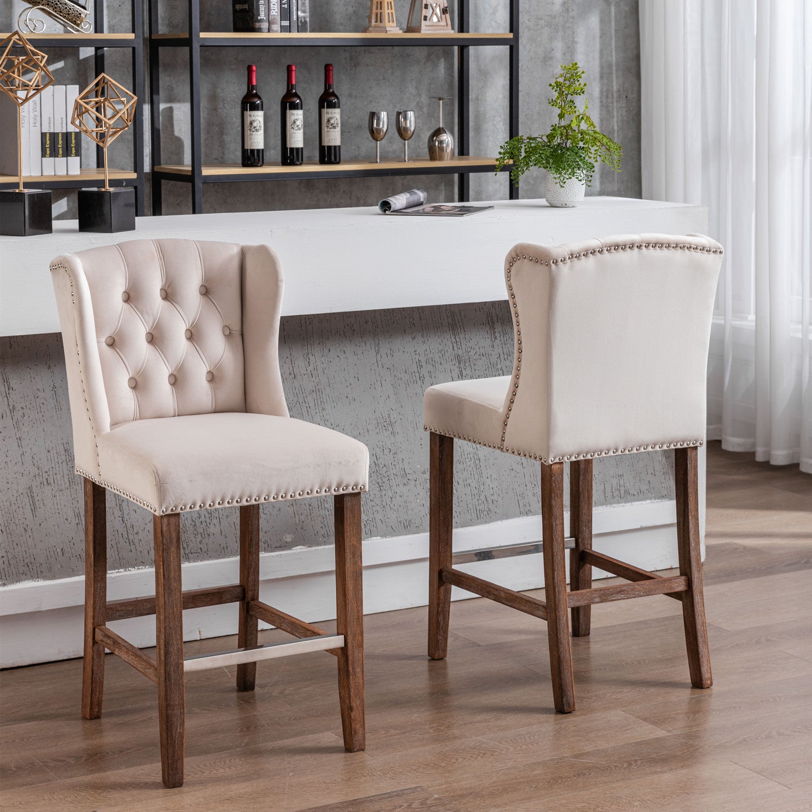 Sgabelli Bar Set 2 Velluto Beige