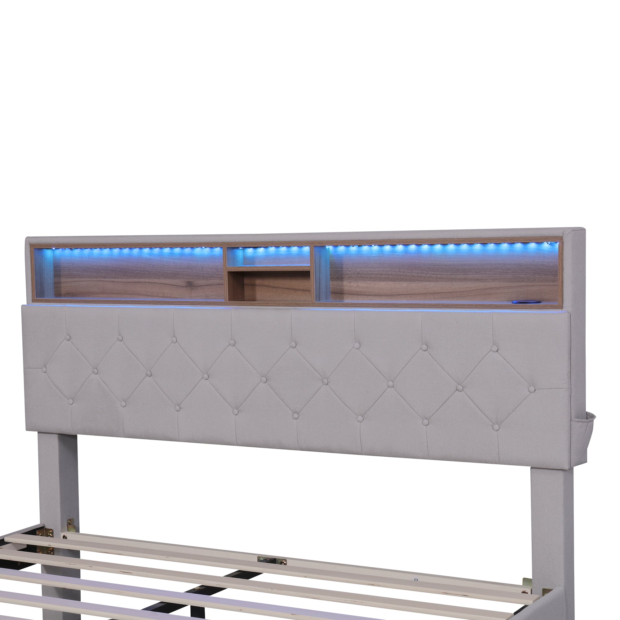 Letto Queen con LED e Ricarica USB Beige