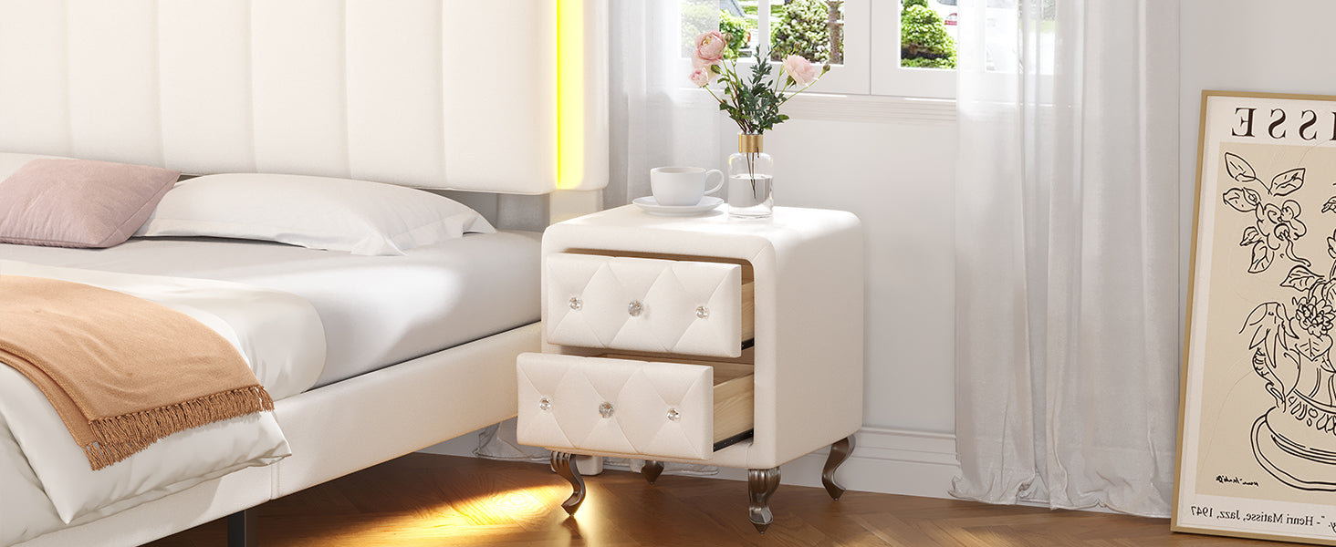 Comodino Bianco Ecopelle Gambe Metallo