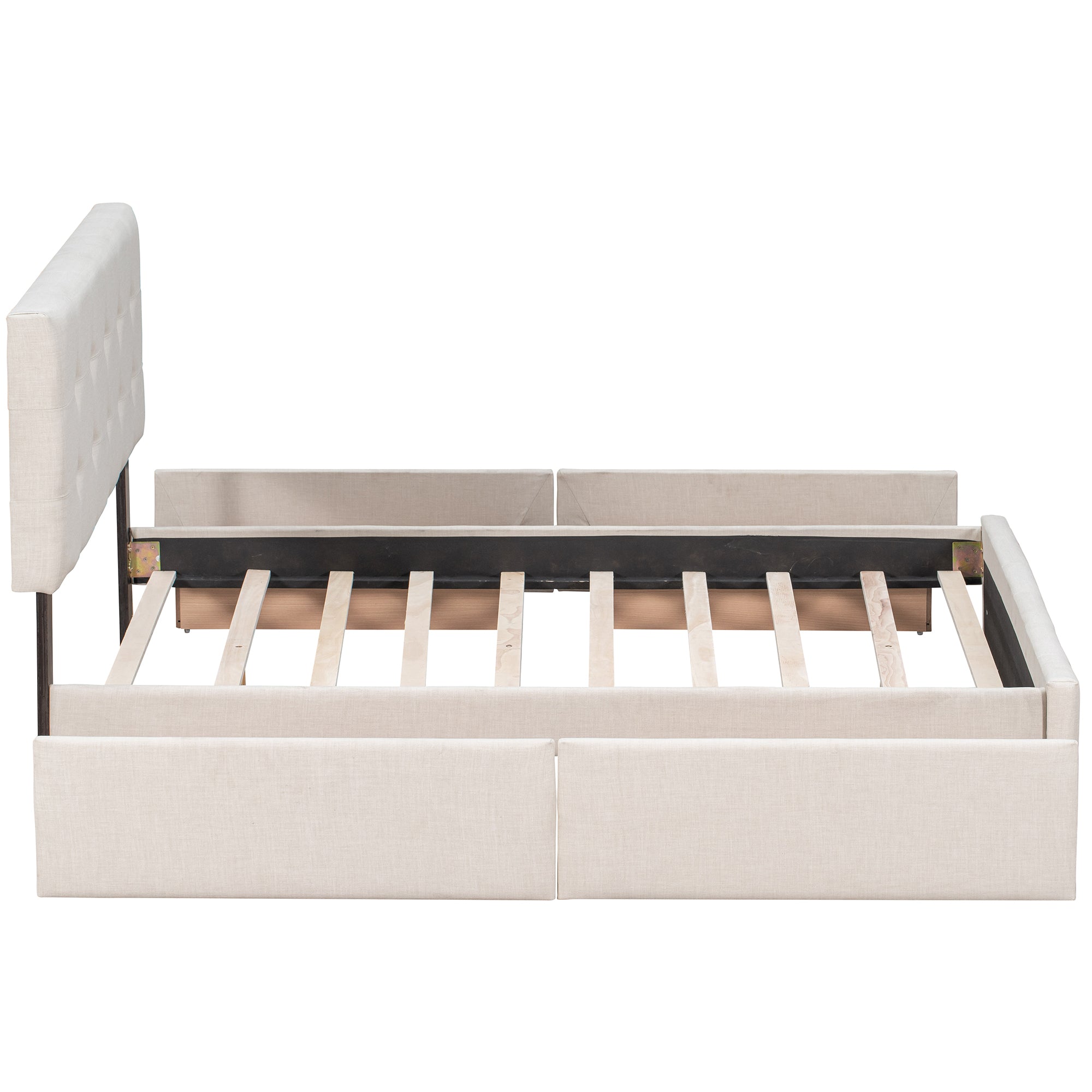 Letto Queen Imbottito 4 Cassetti Beige