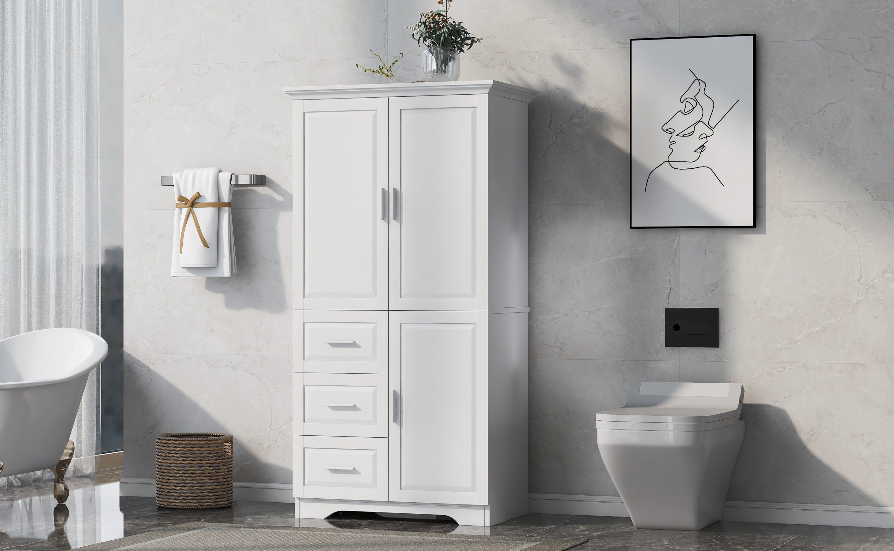 Mobile Bagno Alto Porte Cassetti Bianco
