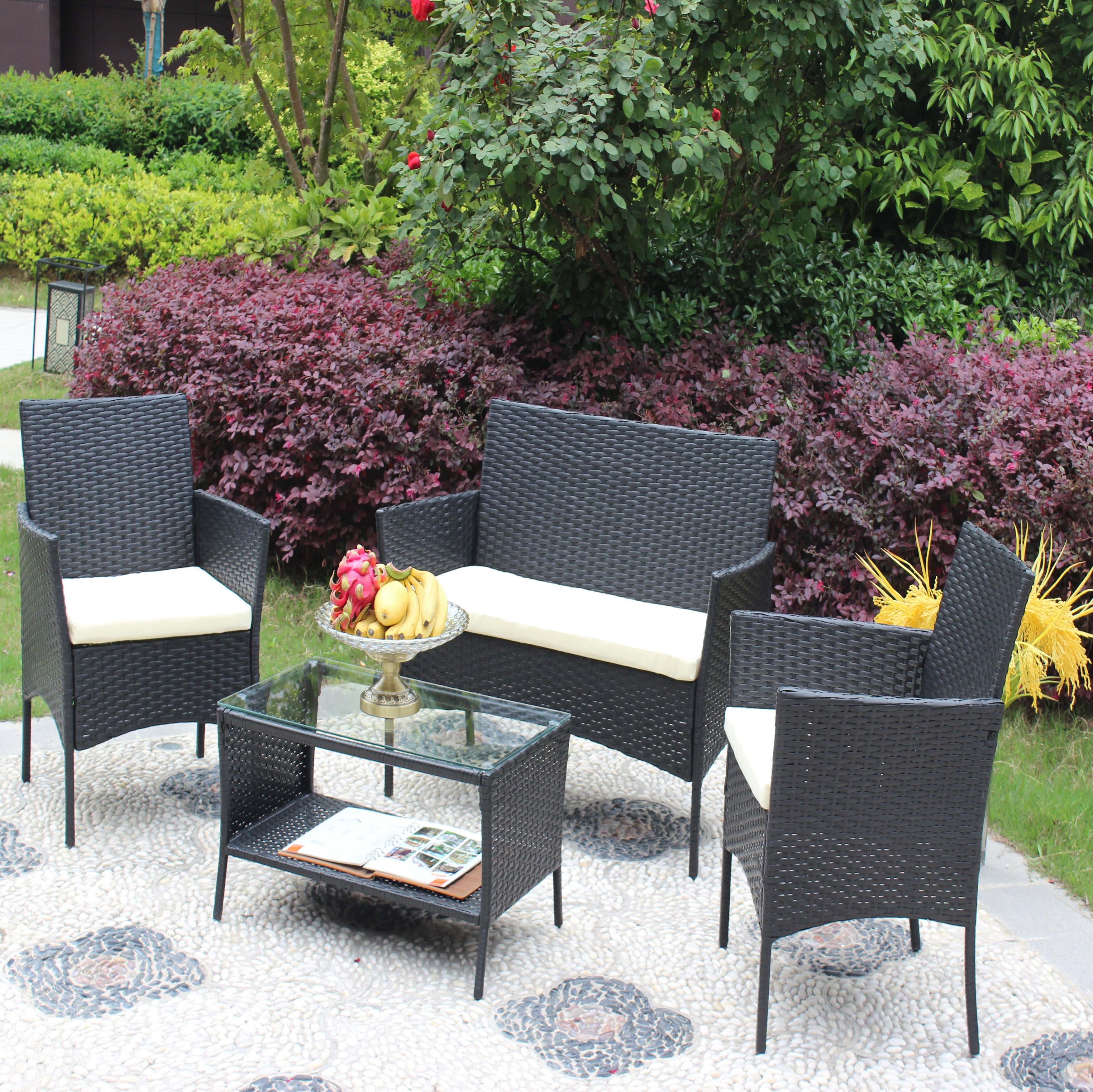 Set Patio Rattan 4 Pezzi Beige