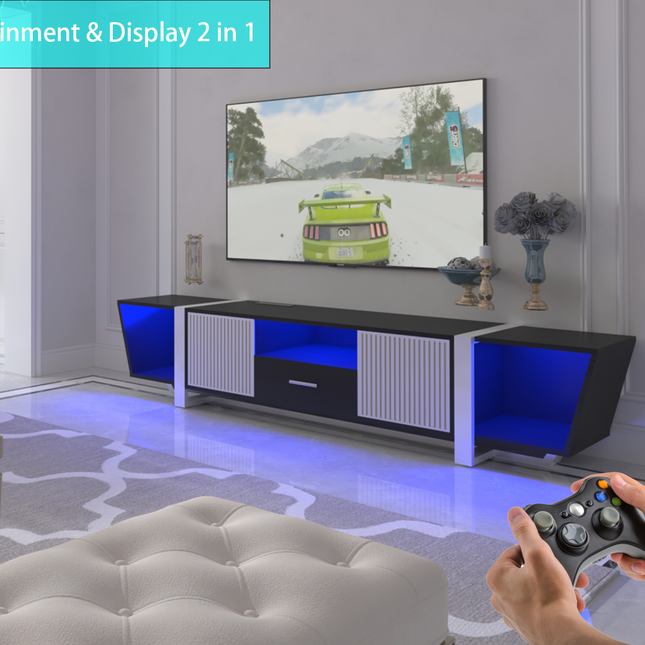 TV Console with Storage Cabinet – Dual Flat LED TV Stand with Remote Control and Multi-Mode Light, Black