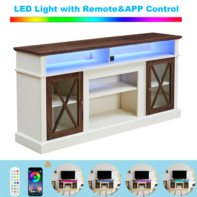 LED Farmhouse Style TV Stand for 65/70/75 Inch TVs with Outlet – Tall Media Entertainment Center Console