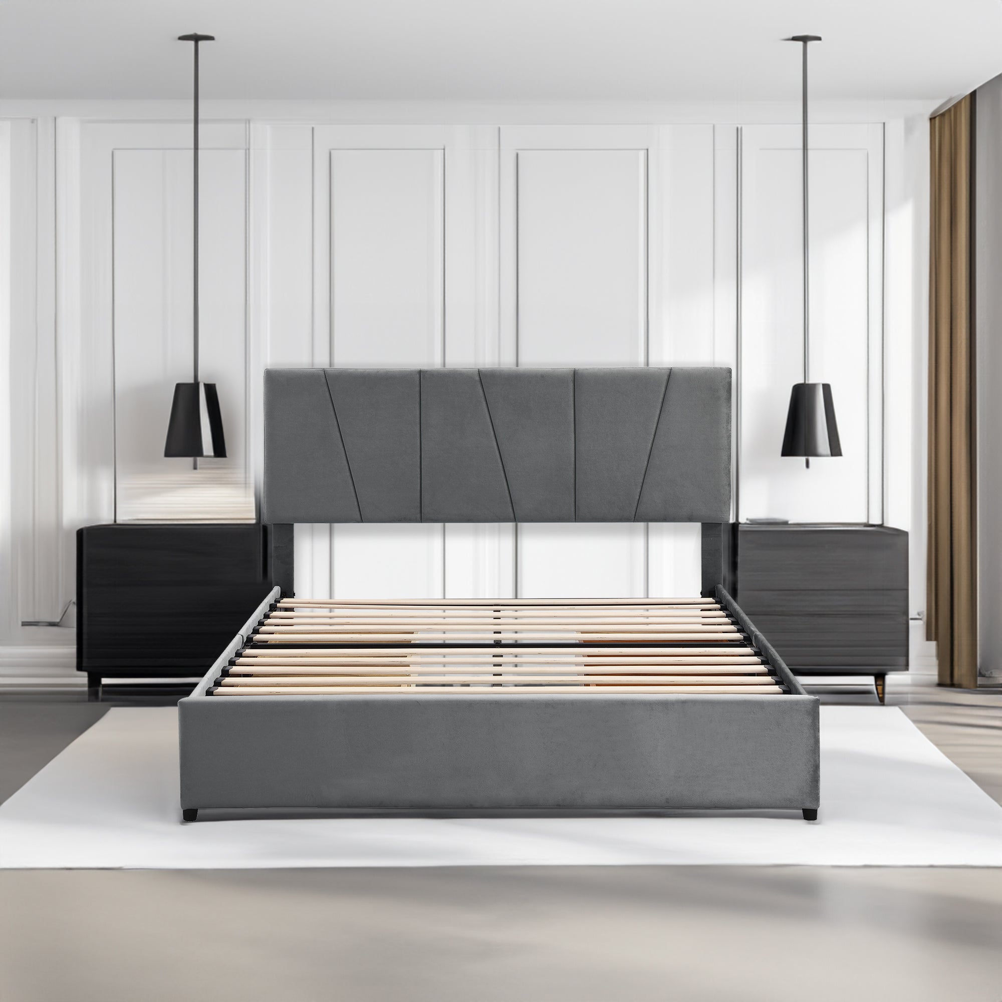 Letto Queen RegalGrey con Cassetti e Testiera Regolabile
