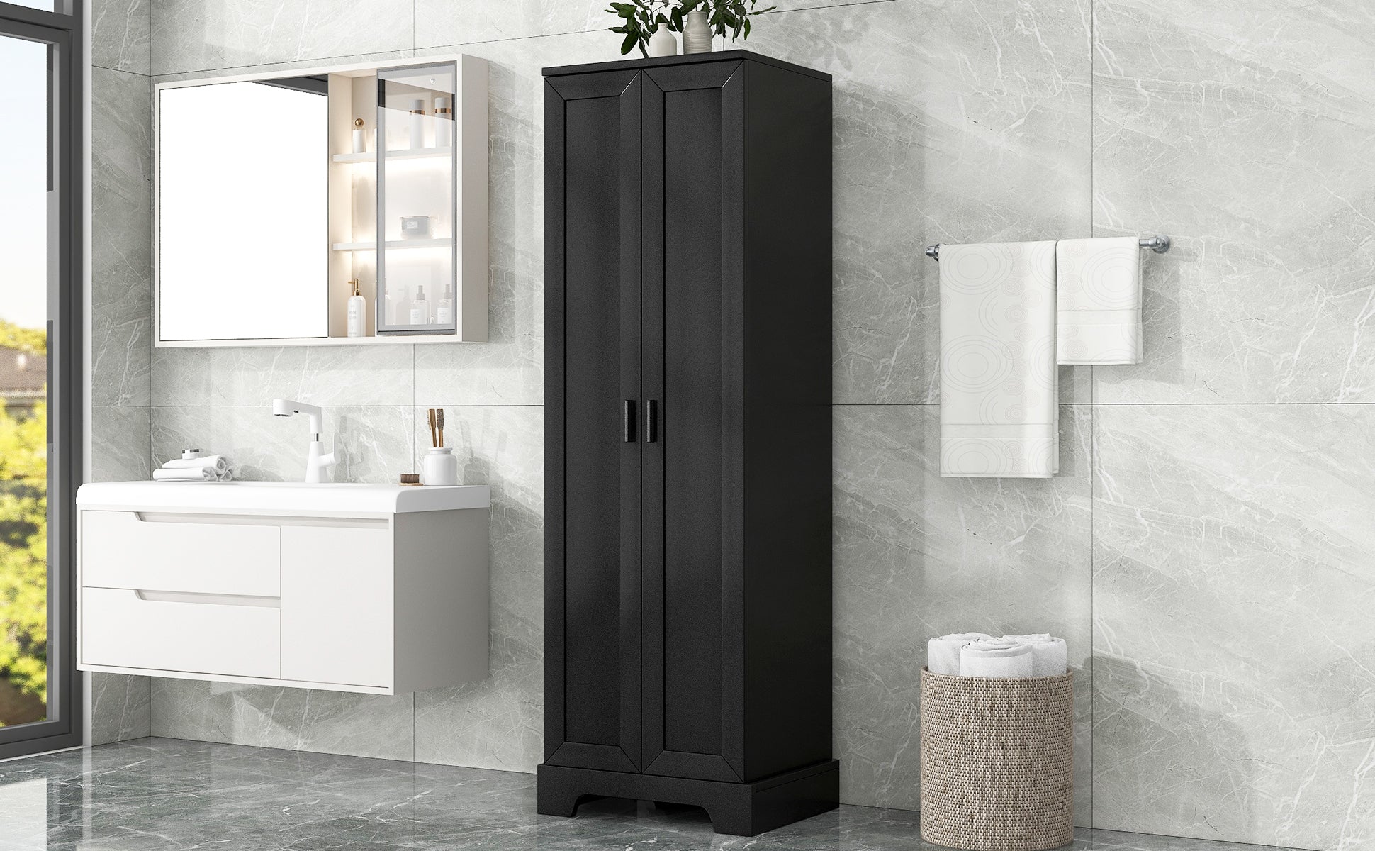 Mobile Alto Bagno Nero 2 Ante 181cm