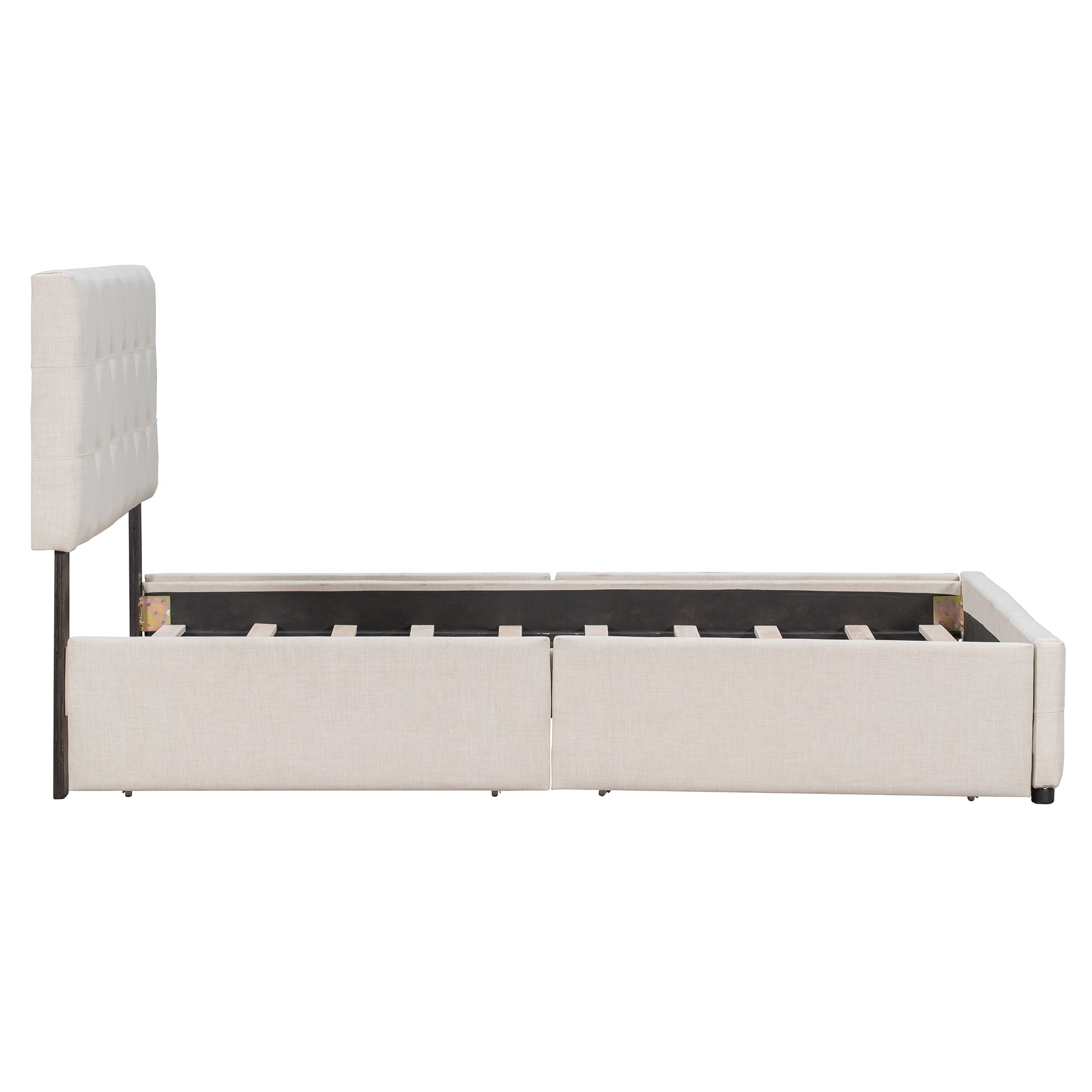 Letto Queen Imbottito 4 Cassetti Beige