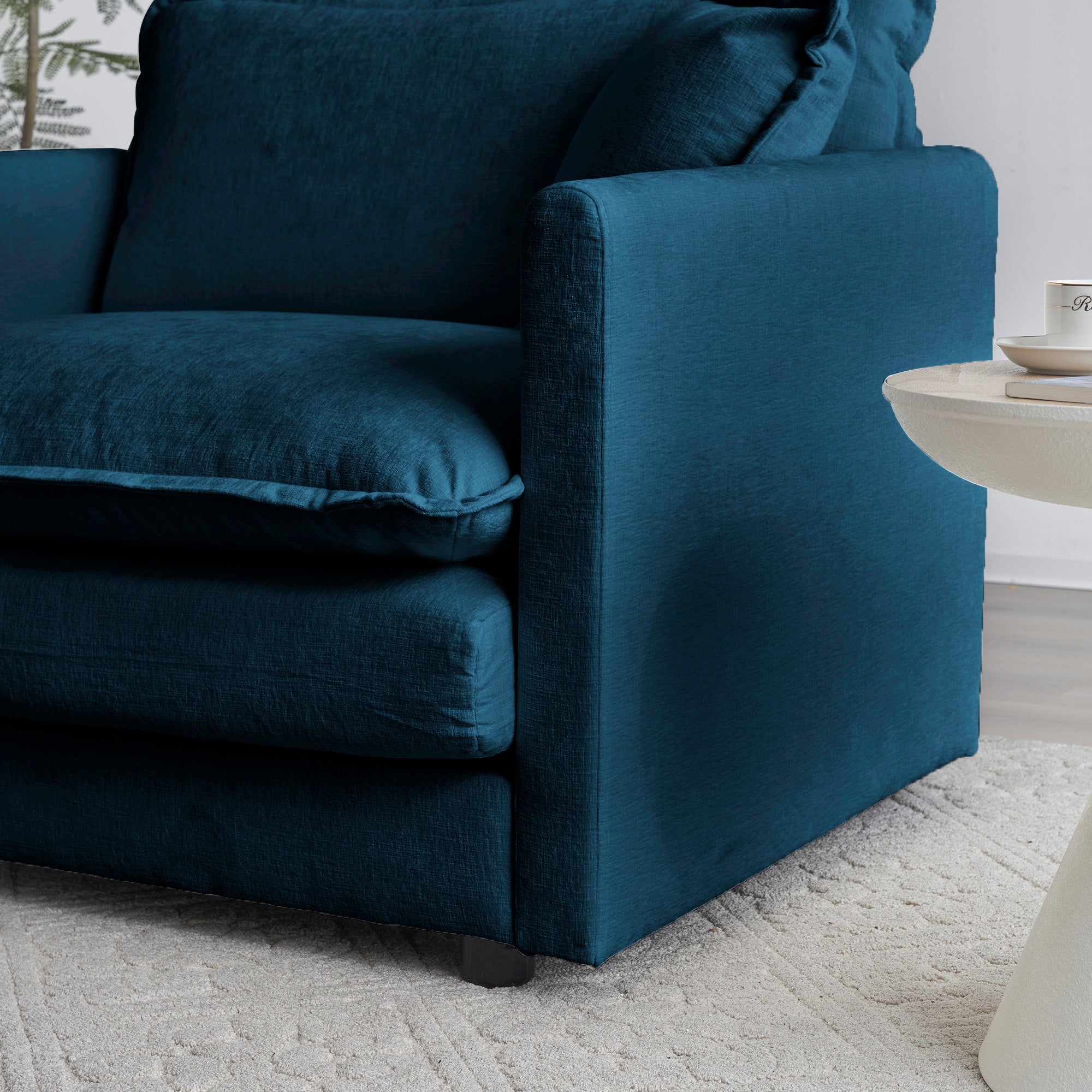 Poltrona Singola Blu in Ciniglia con Pouf per Lettura