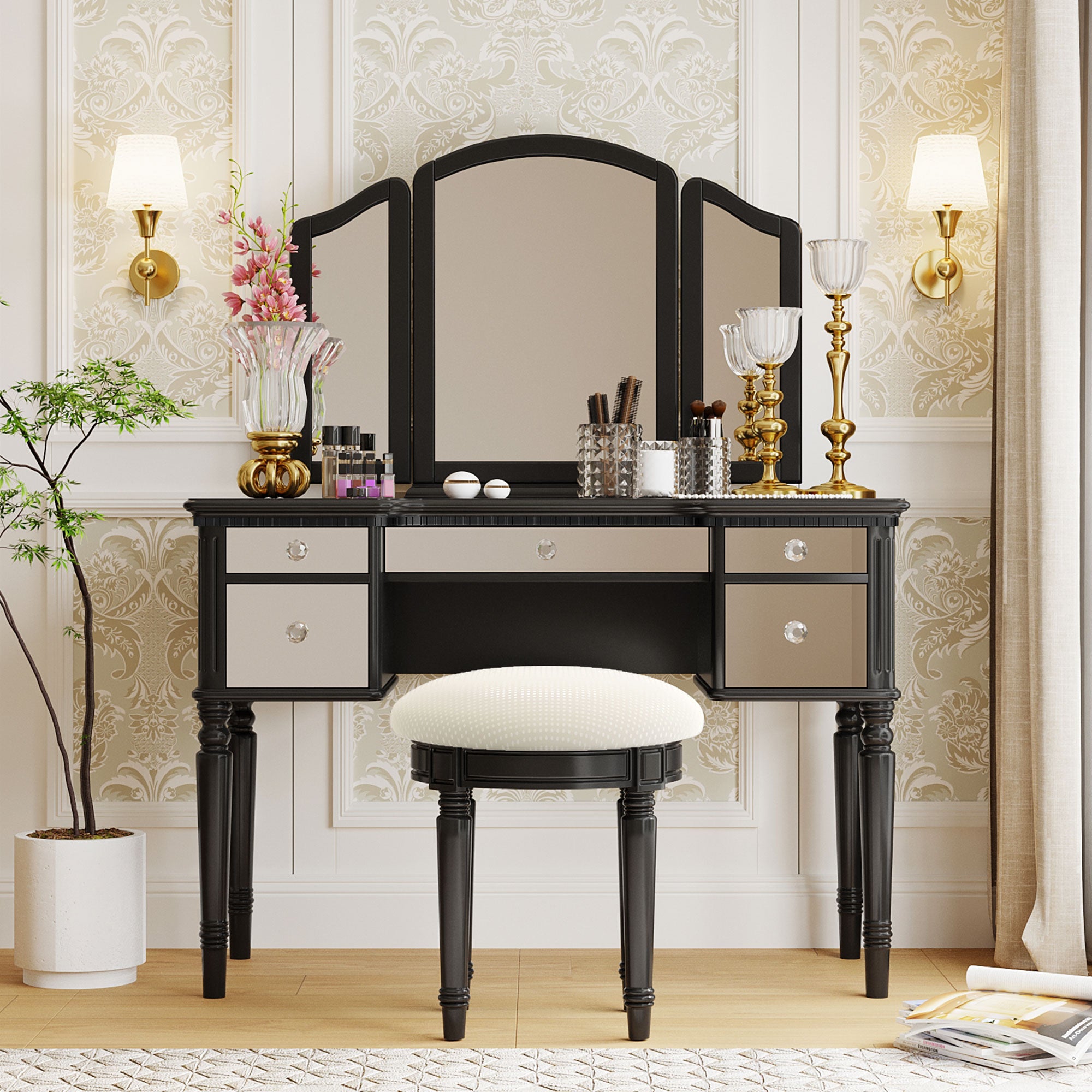 Set Toeletta Nera 109cm con Sgabello