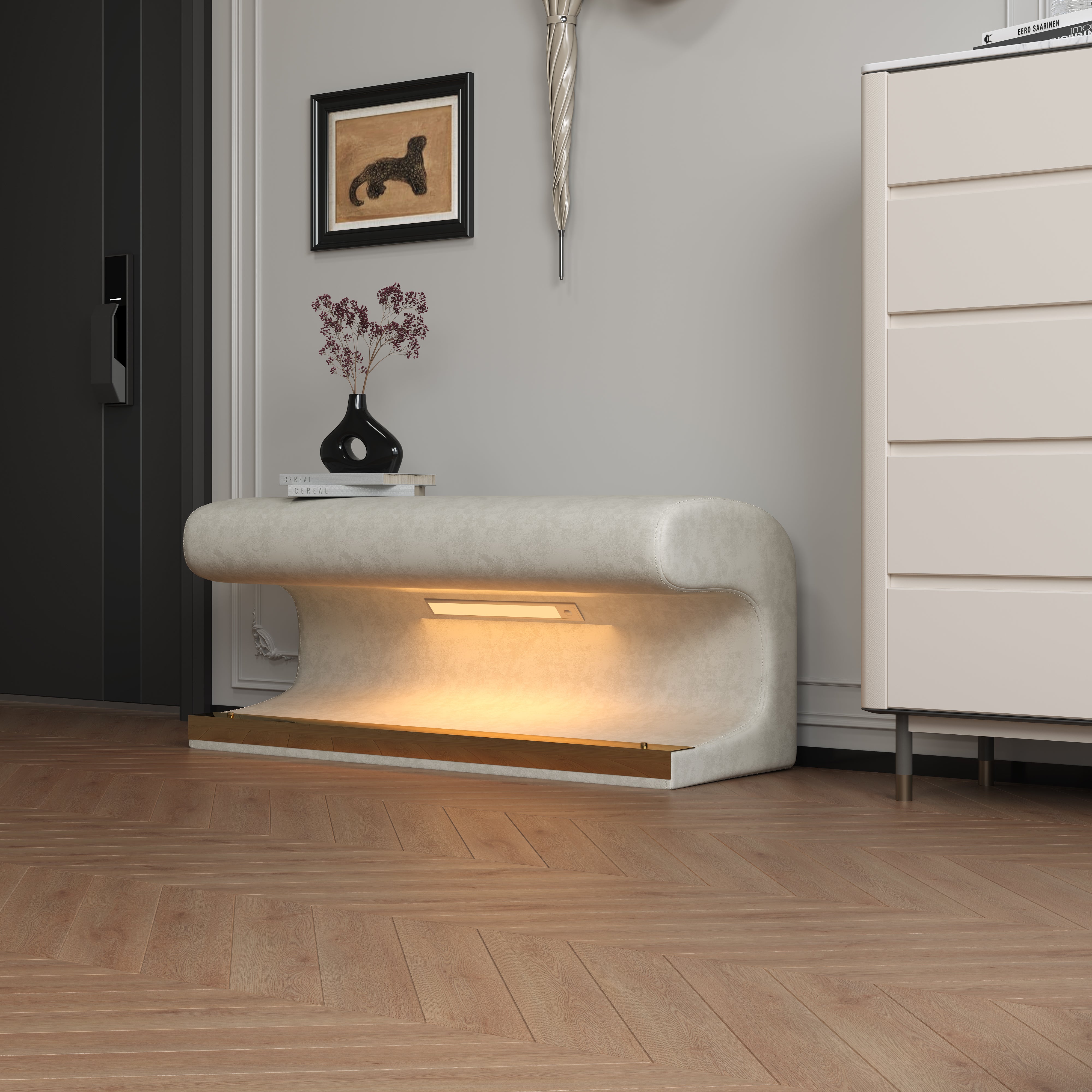 Panca Ingresso Pelle Beige con LED