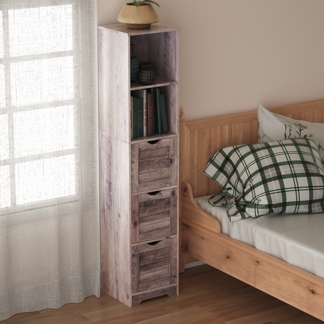 Bathroom Floor Cabinet with 3 Drawers 2 Shelves, Tall Narrow Bathroom Kitchen Pantry Storage Cabinet with Open Compartment Grey