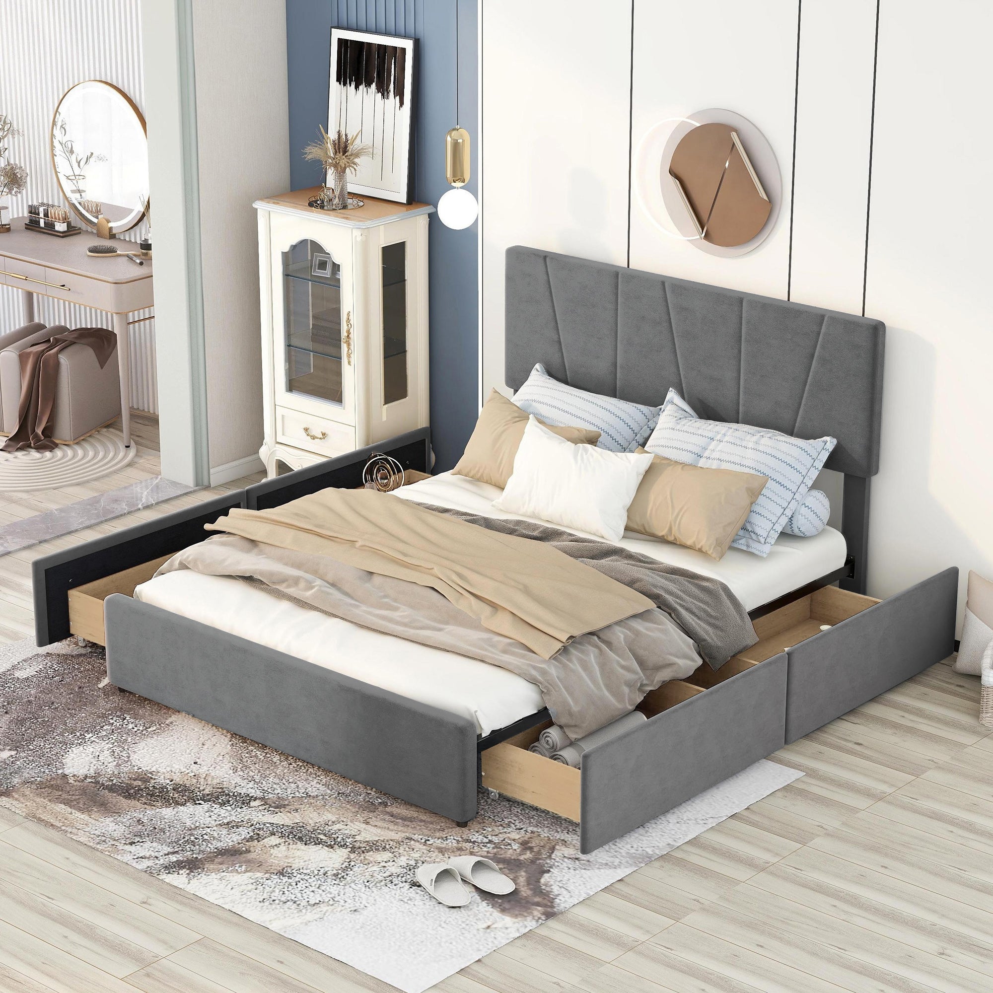 Letto Queen RegalGrey con Cassetti e Testiera Regolabile