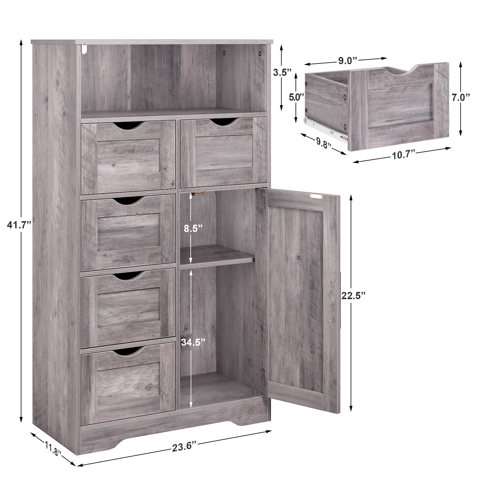 Mobile Bagno 5 Cassetti Grigio