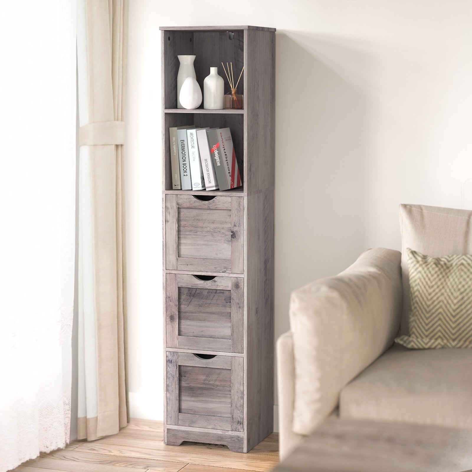 Mobile Bagno Alto 3 Cassetti 2 Mensole Grigio