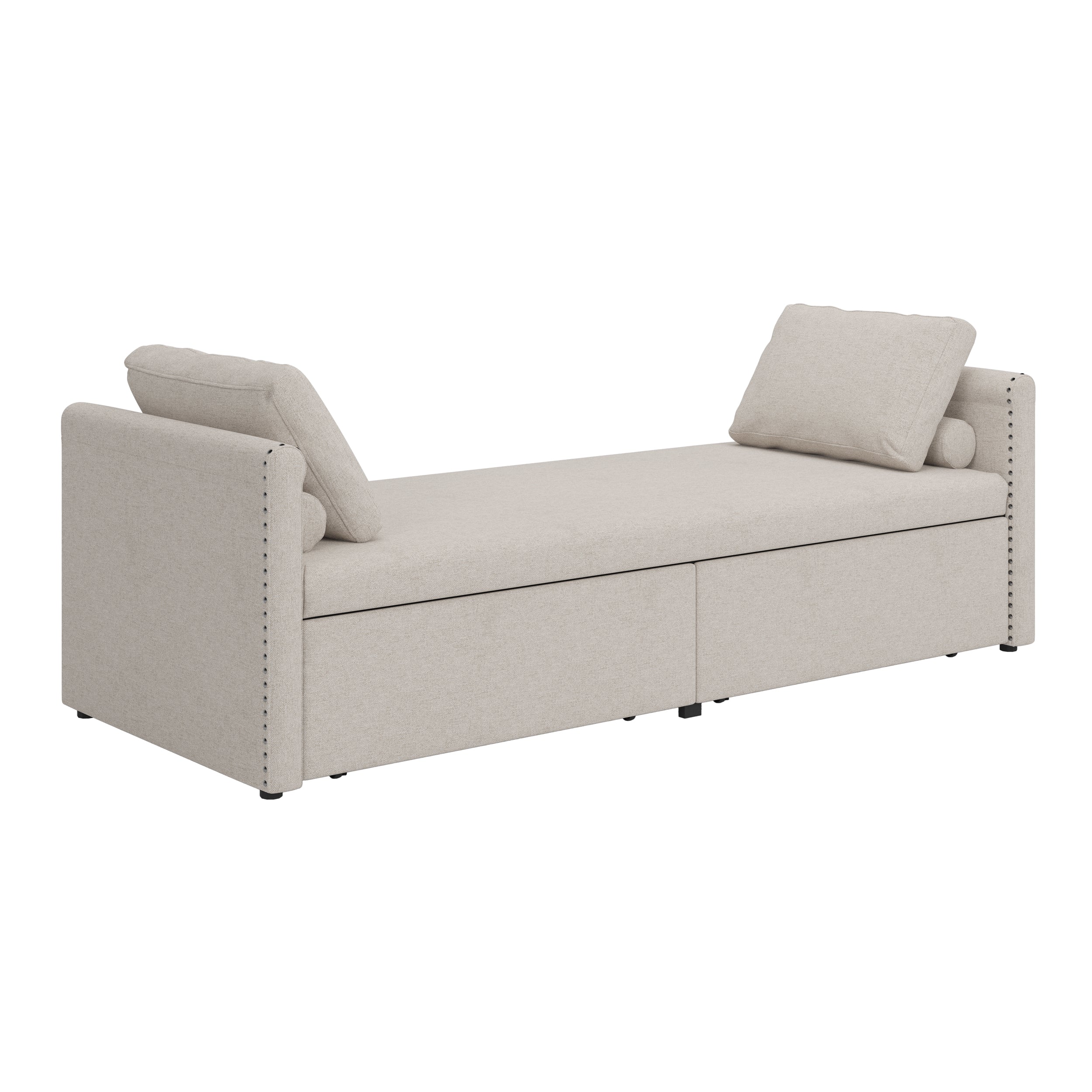 Poltrona Letto Imbottita 2 Cassetti Beige