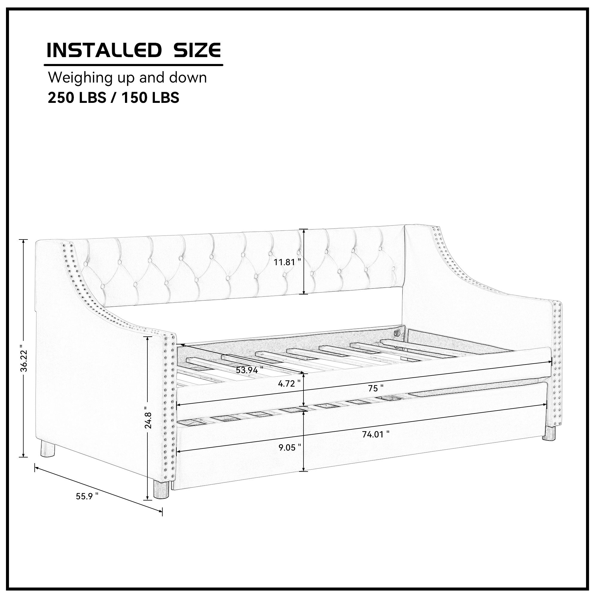 Daybed Full Size con Letto Estraibile Grigio
