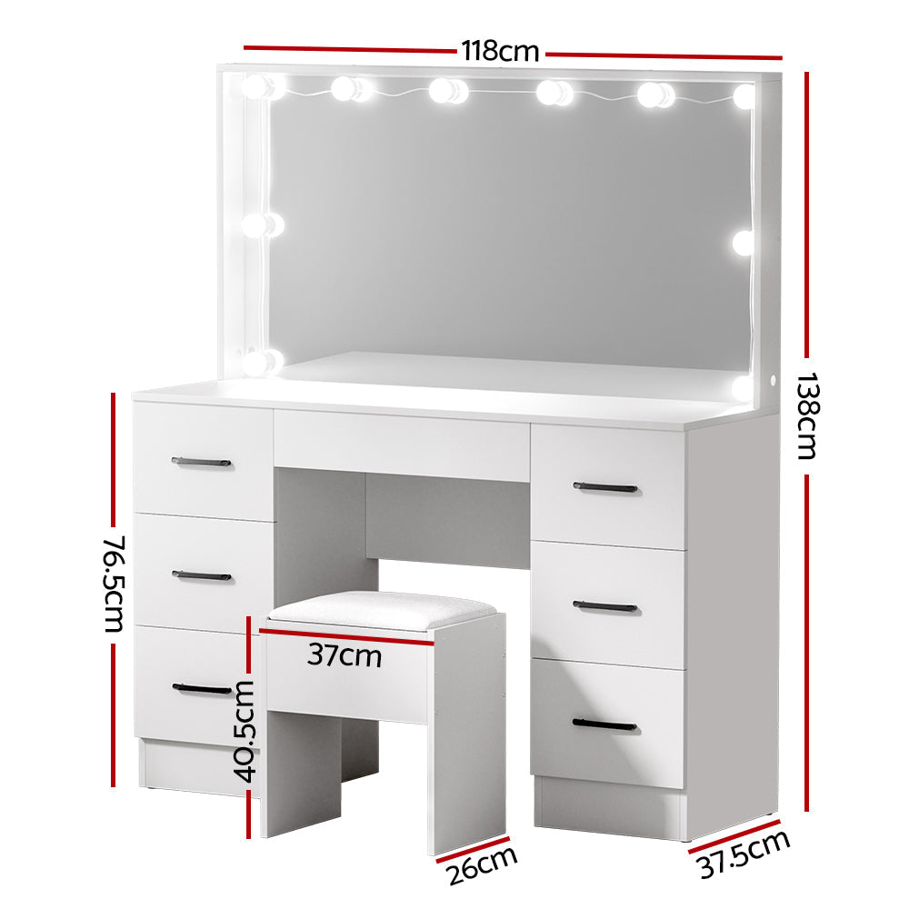 NNEDSZ Artiss Dressing Table Set Stool 10 Led Bulbs White Debbie-1