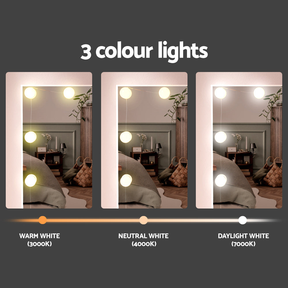 NNEDSZ Artiss Dressing Table Set Stool 10 Led Bulbs White Debbie-3