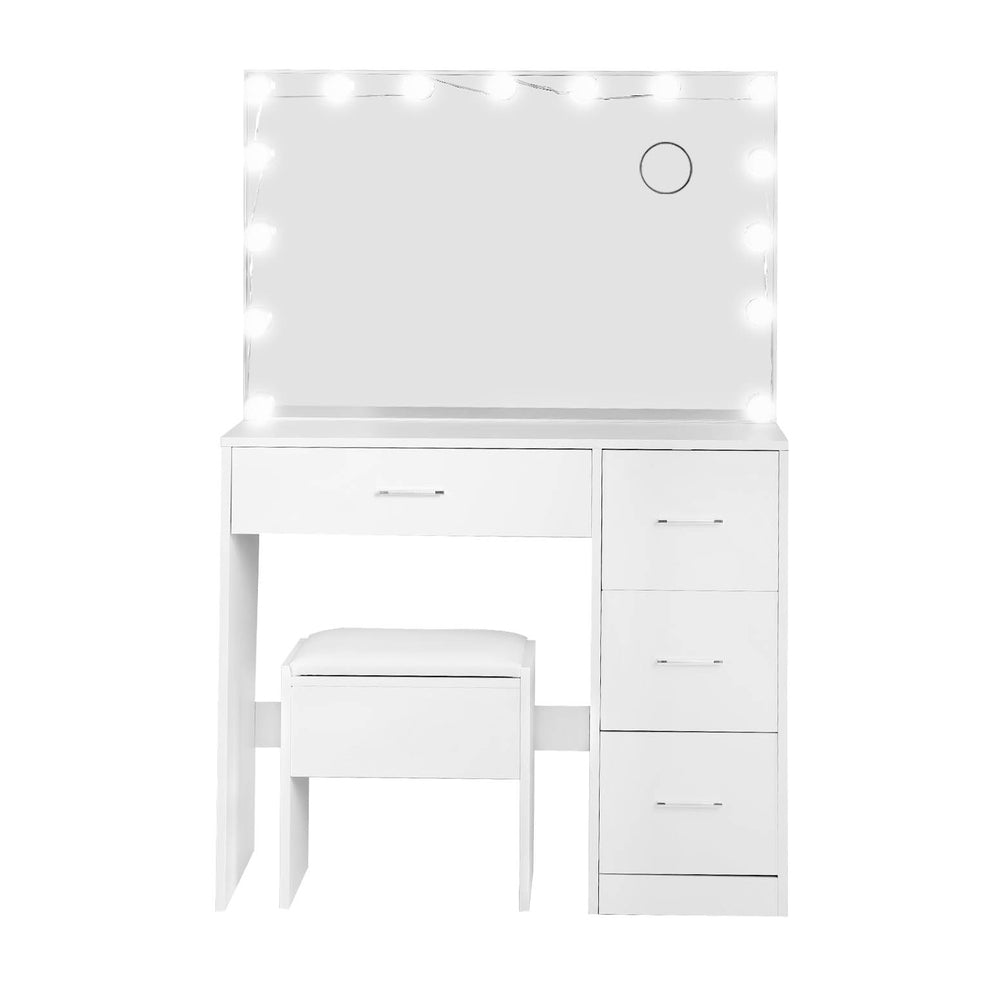 NNEDSZ Artiss Dressing Table Set Stool 15 Led Bulbs White Darcy-2