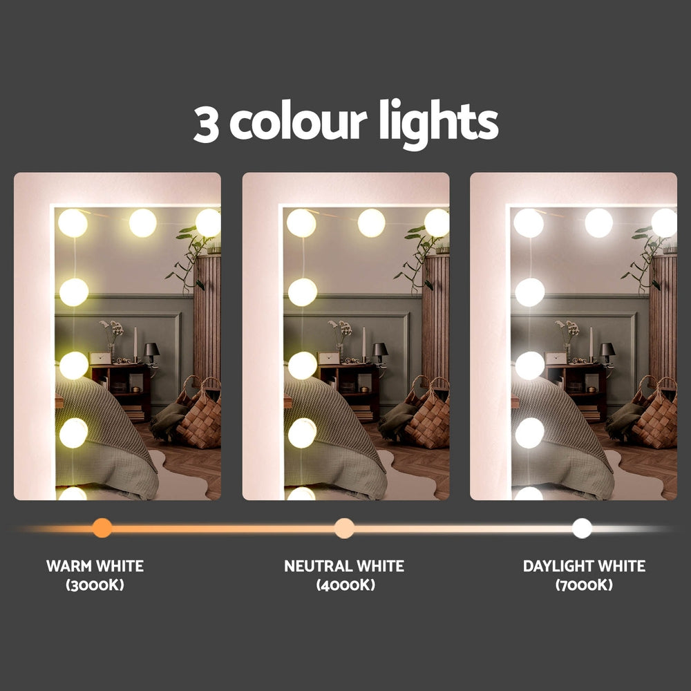 NNEDSZ Artiss Dressing Table Set Stool 15 Led Bulbs White Darcy-3